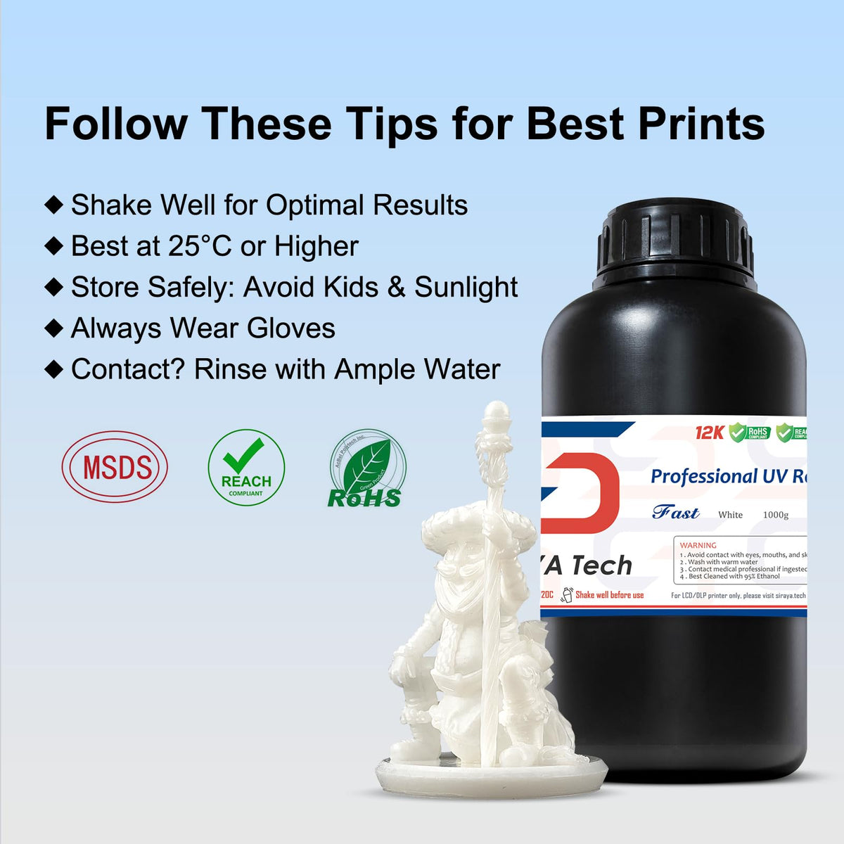 Siraya Tech Fast ABS-Like 3D Printer Resin 405nm UV-Curing Non-Brittle High Precision 3D Printing Liquid Standard Photopolymer Resin for LCD DLP 3D Printing 8K Capable (White, 1kg)