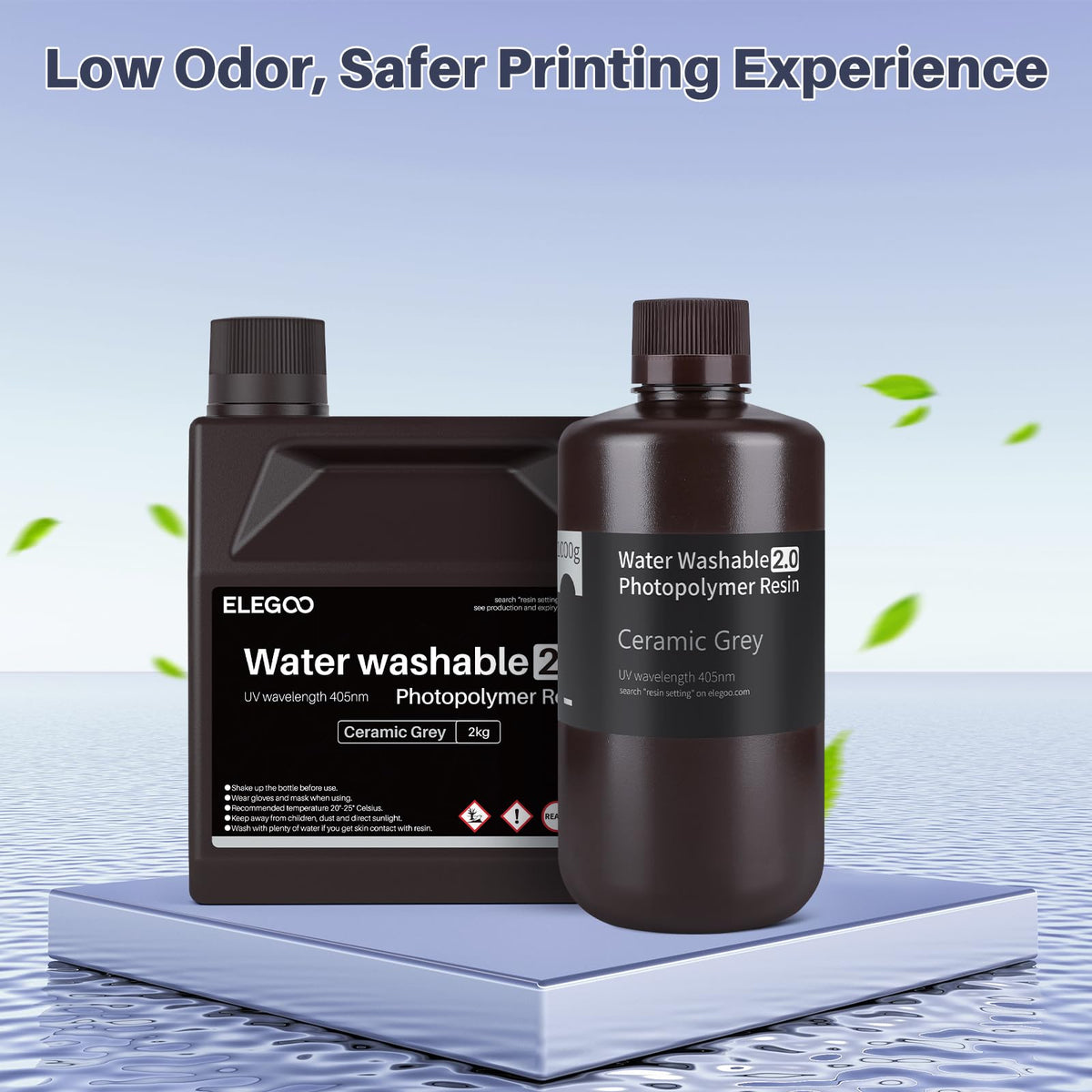 ELEGOO Upgraded Water Washable 3D Printer Resin 2.0, 405nm UV-Curing 3D Resin with Lower Shrinkage and Higher Precision for LCD 3D Printing Clear Green 2000g