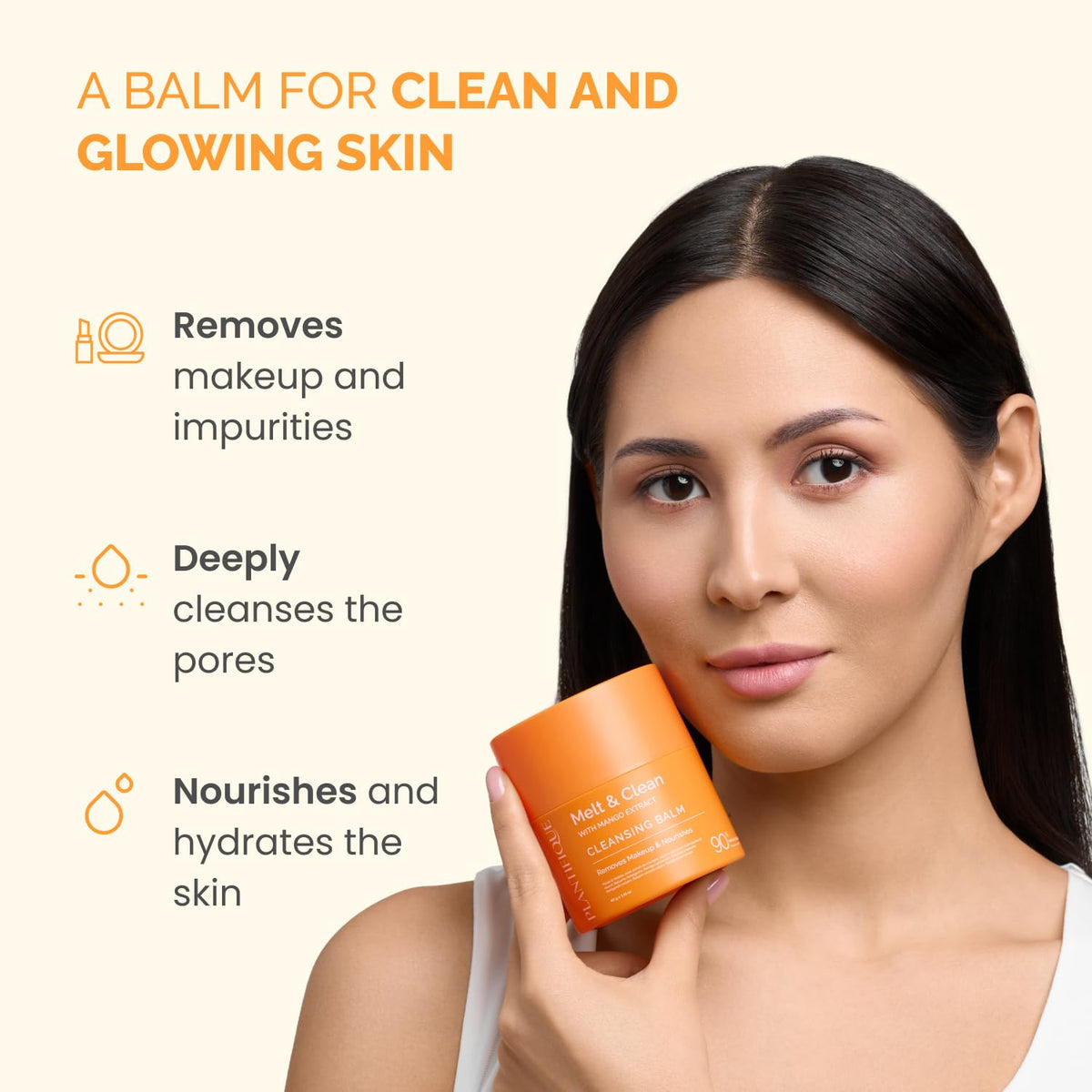 PLANTIFIQUE Korean Cleansing Balm Makeup Remover with Mango, Hyaluronic Acid, and Ceramide - Nourishing Melting Cleanser for All Skin Types, 1.41 oz / 40 g
