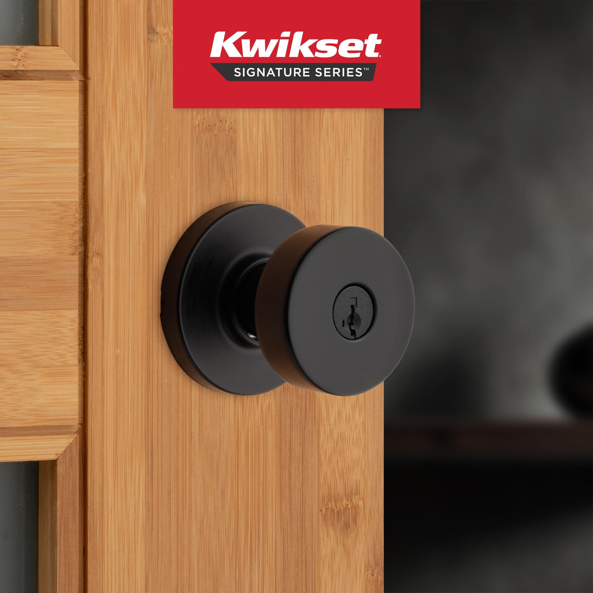 Kwikset Pismo Front Door Knob with Lock and Key, SmartKey, Matte Black