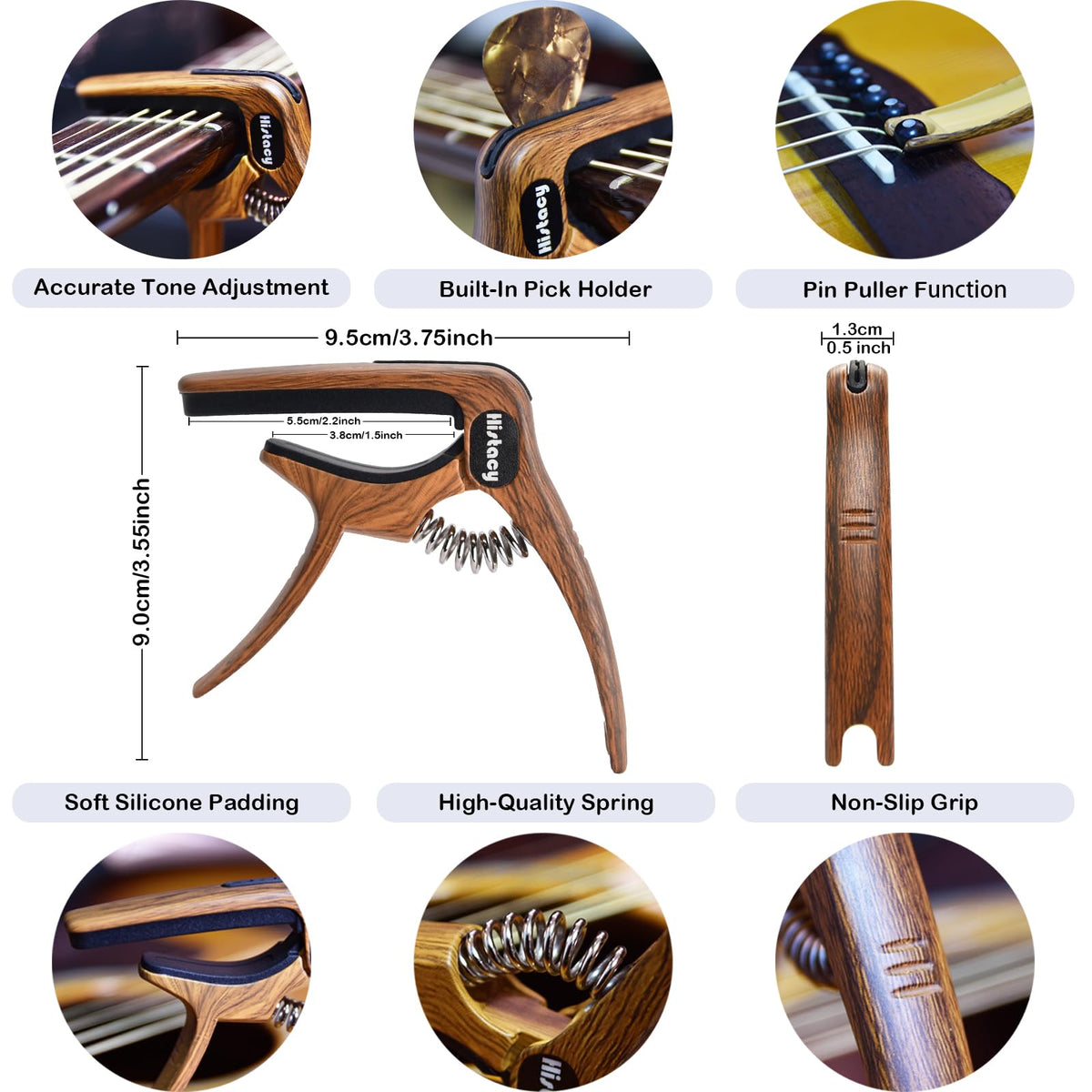 Histacy Guitar Accessories Kit: Wooden Stand, Strap, Clip-On Tuner, 3-in-1 Capo, 30 Picks for Acoustic, Electric Guitar, Bass & Ukulele, All-in-One Perfect Guitar Gift Set for Men & Beginners & Pros