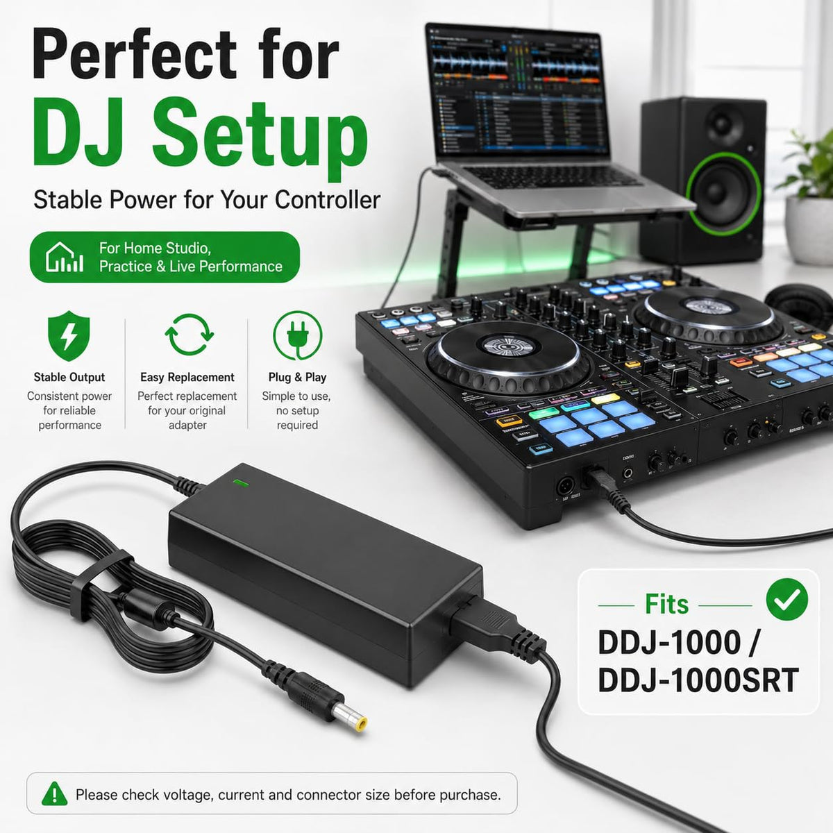 12V AC Adapter Power Supply Compatible with Pioneer DDJ-1000 DDJ-1000SRT DJ Controller, Replacement Charger Cord for DDJ 1000 SRT, DJ Controller Power Adapter