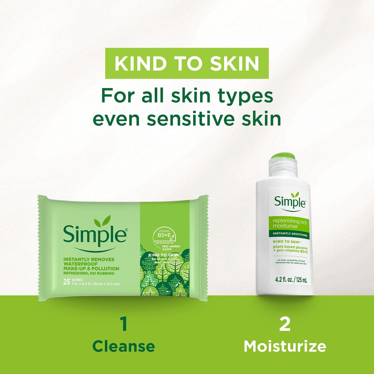 Simple Kind to Skin Facial Wipes for Women, Gentle Cleansing, 6 Pack Set