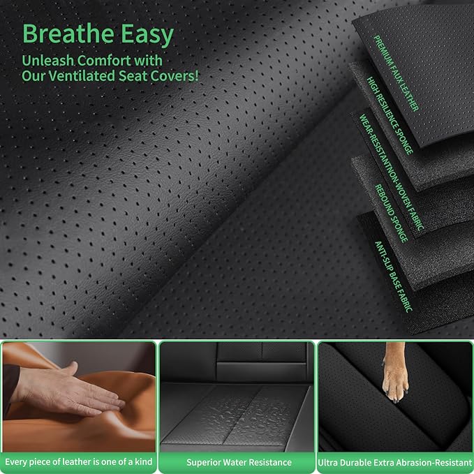 Fit CRV Car Seat Covers for Honda CR-V 2013-2024 2025 2026 -Upgraded Premium Waterproof & Breathable Leather,Airbag Compatible,All-Weather Seat Cushion Protector,Full Set,Black