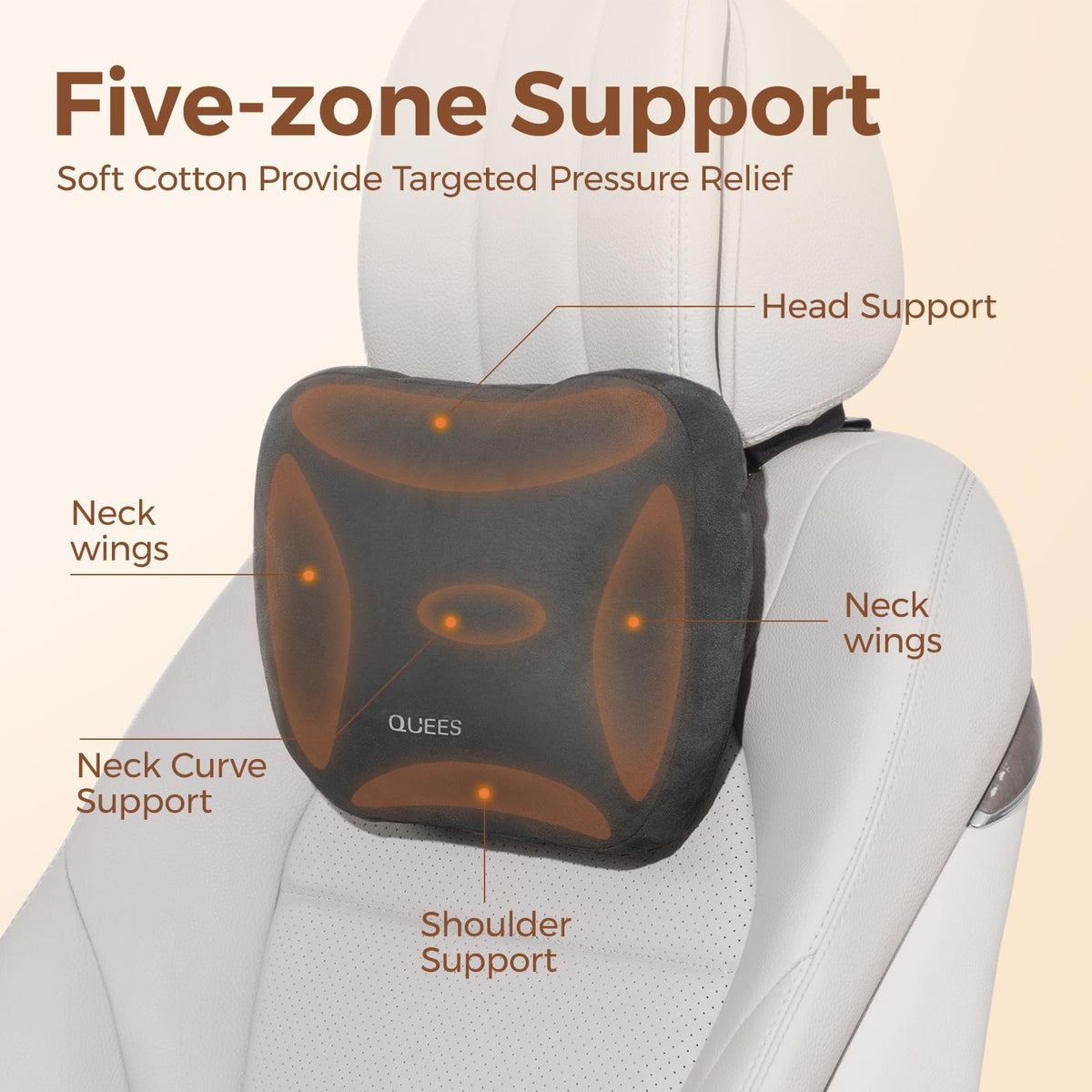 BEBAS Car Headrest Pillow with Adjustable Strap for Neck Support, Black
