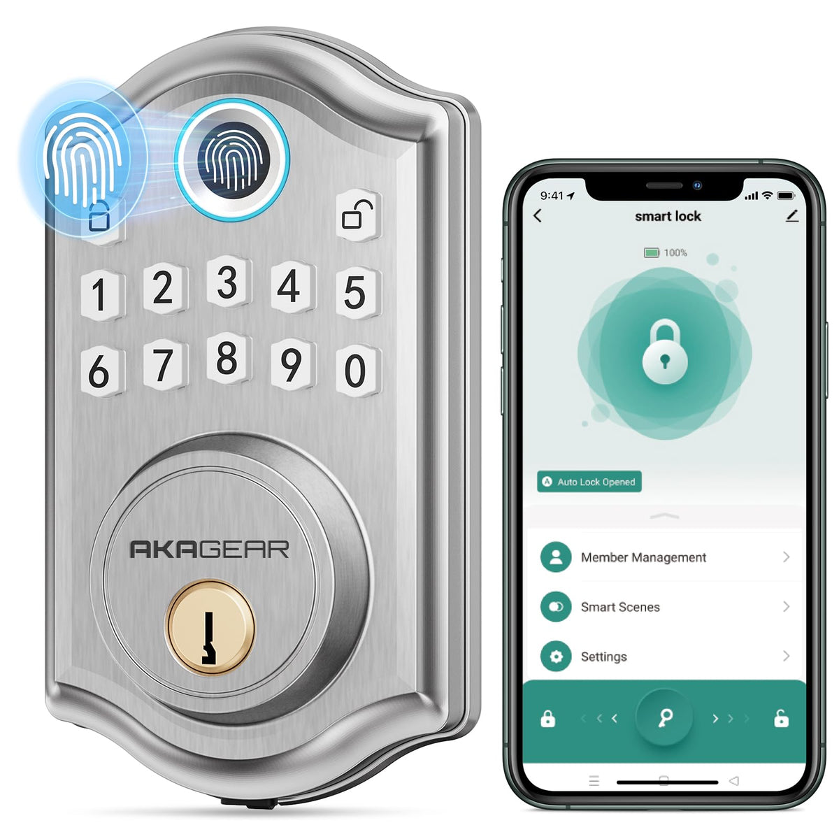 AkaGear DS10 Pro Keyless Entry Door Lock with Fingerprint, Satin Nickel