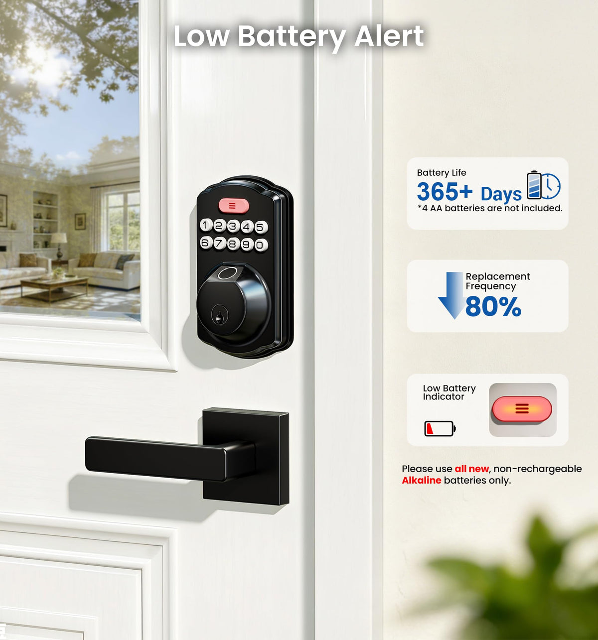 Veise KS02A Fingerprint Door Lock, Keypad Deadbolt, Matte Black