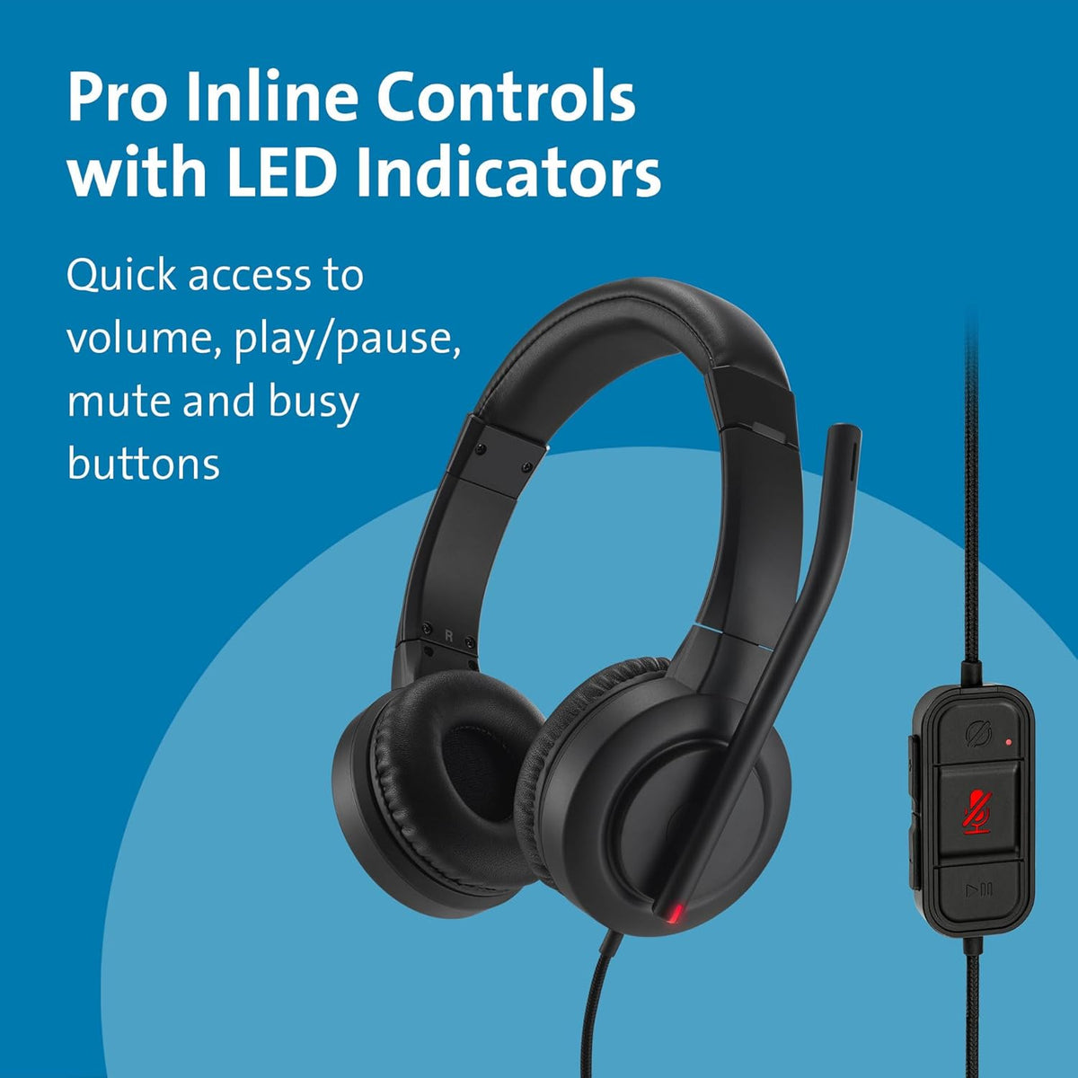 Kensington H1000 USB-C On-Ear Headset, 270° Rotating Noise-Canceling Microphone, Quick Buttons for Volume, Play/Pause, Mute, and Busy, PC/Mac/Laptop - Black (K83450WW)