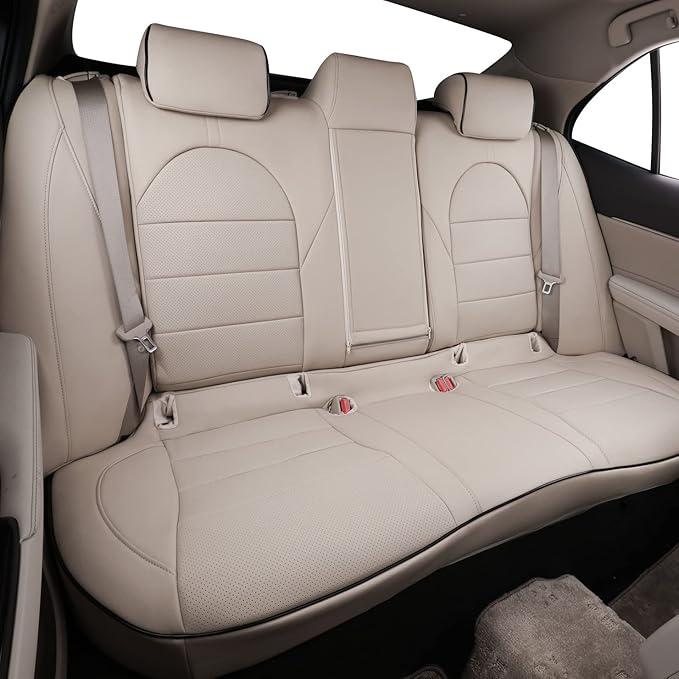 EKR Camry Car Seat Covers for Toyota Camry 2018 2019 2020 2021 2022 2023 2024 Hybrid XLE,Hybrid XSEWaterproof Leather Car Seat Cover Full Set for Trucks SUV-Faux Leather (Beige)
