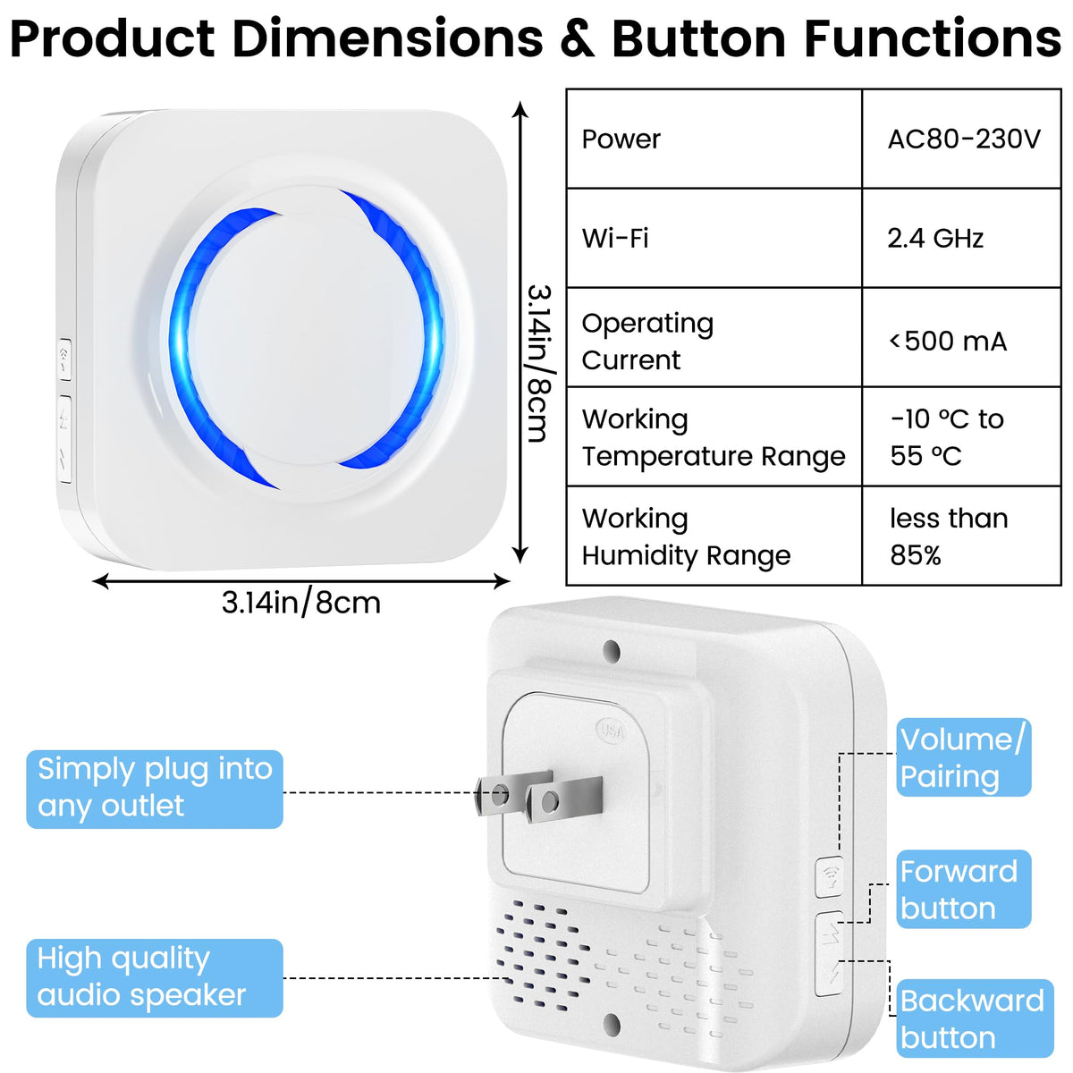 MISDUOCOCO Wireless Doorbell Chime Extender for Ring Blink Google Nest