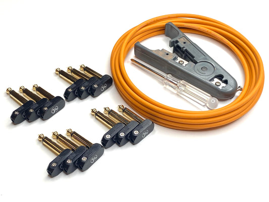 Kurrent Electric Solderless DIY Custom Guitar Pedal Cable Kit 6 Pack with Right Angle Low Profile Connectors for Pedalboard (Orange Cable Kit)