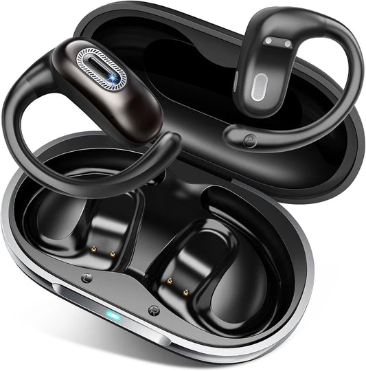 Open Ear Headphones, Bluetooth 5.4 Wireless Earbuds, 50H, Air Conduction Ear buds, HD Stereo Bass Over Ear Earphones with Earhooks, Ultra-Comfort Secure Fit, IPX7 Waterproof Headset for Working Sports