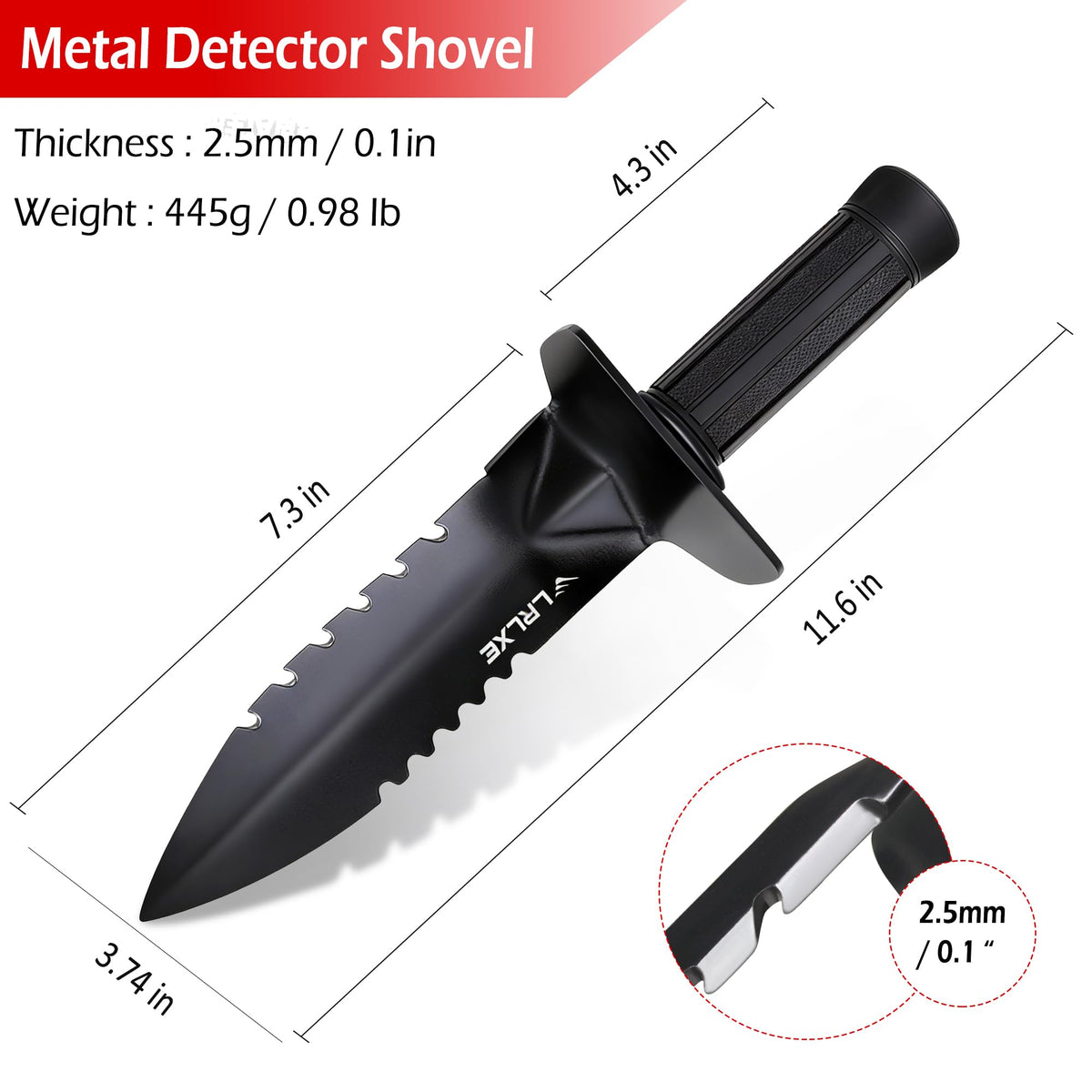 LRLXE Metal Detector Shovel, Heavy Duty Double Serrated Edge Digging Tool