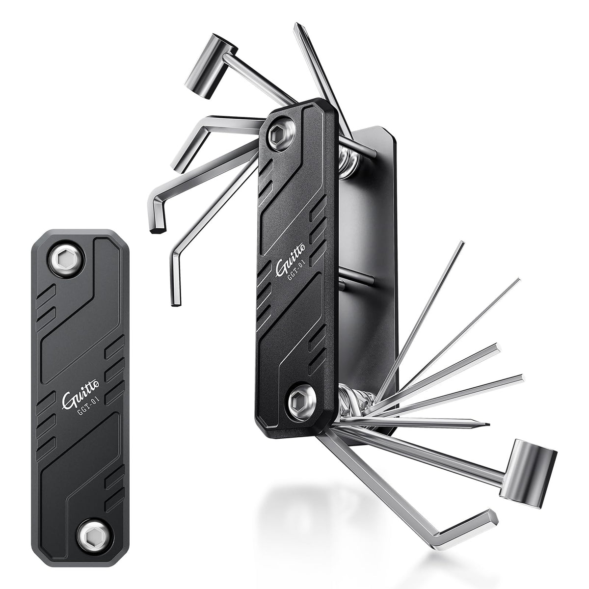GUITTO Guitar Multi Tool and Bass Pocket Adjustment Kit, 12 in 1 Aluminum Alloy Setup Wrench with Storage Bag, Compact Tool for Floating Bridges and 7mm 8mm Truss Rod Repairs GGT-01