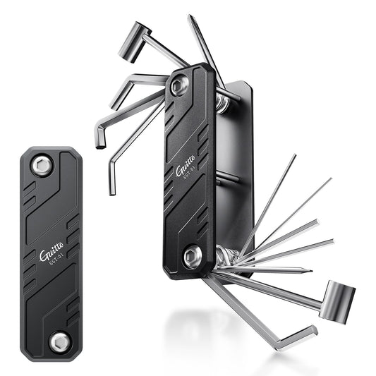 GUITTO Guitar Multi Tool and Bass Pocket Adjustment Kit, 12 in 1 Aluminum Alloy Setup Wrench with Storage Bag, Compact Tool for Floating Bridges and 7mm 8mm Truss Rod Repairs GGT-01