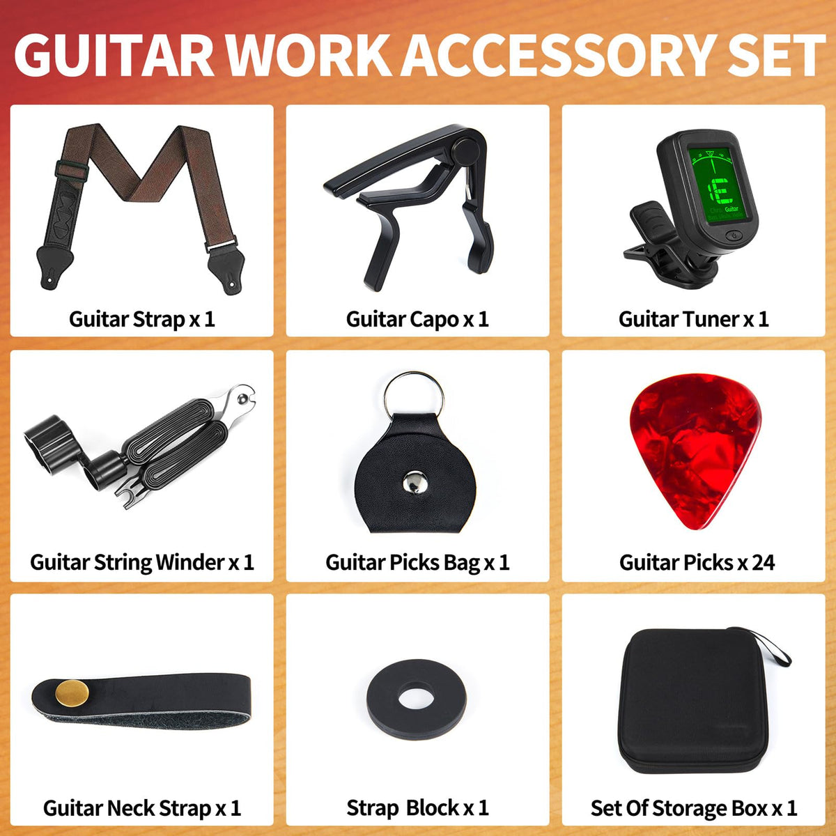 Guitar Accessories Kit:Storage bag,Strap,Capo,Picks,for Beginners