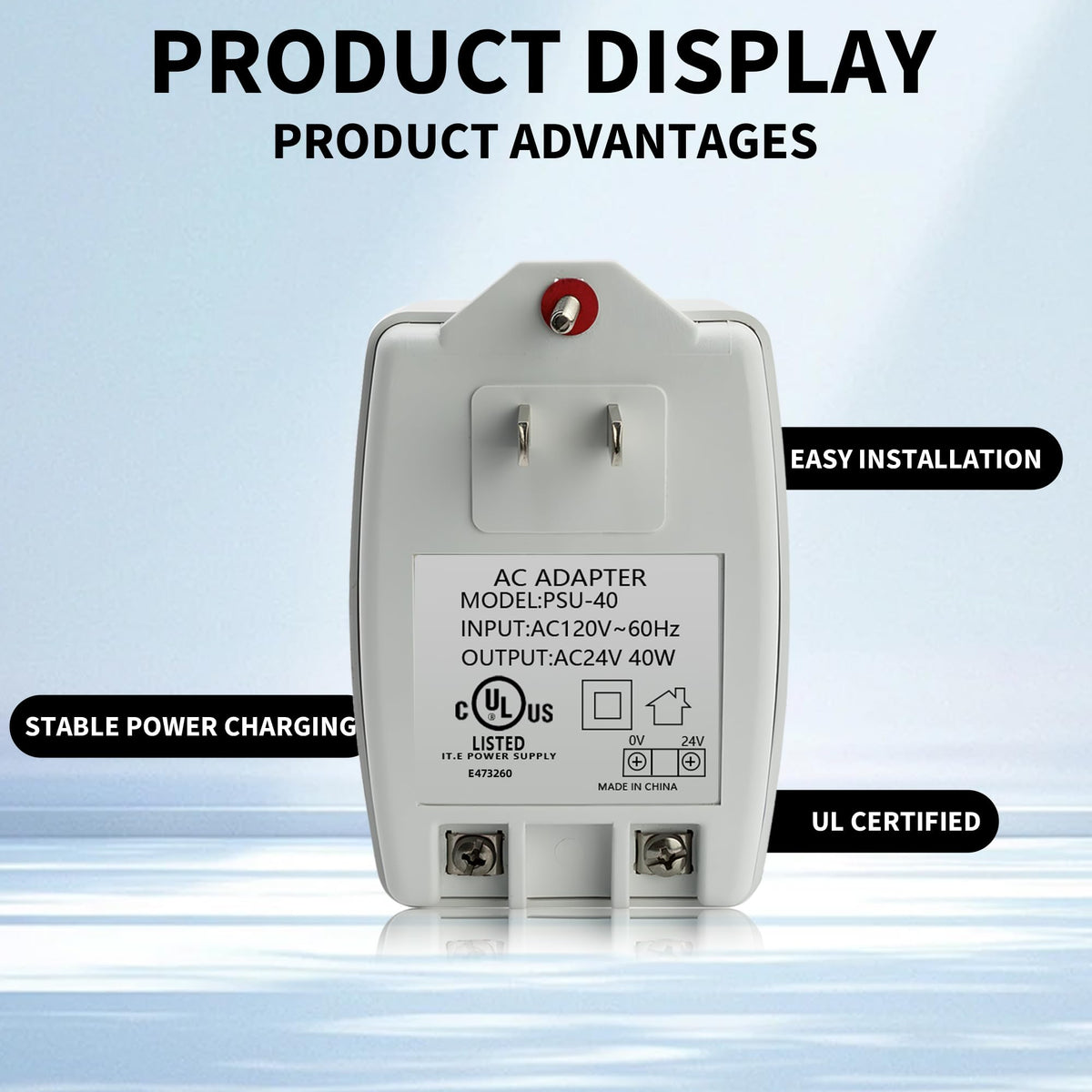 Plug-in Doorbell Power Supply, 24V 40VA Auto-Resetting AC Transformer