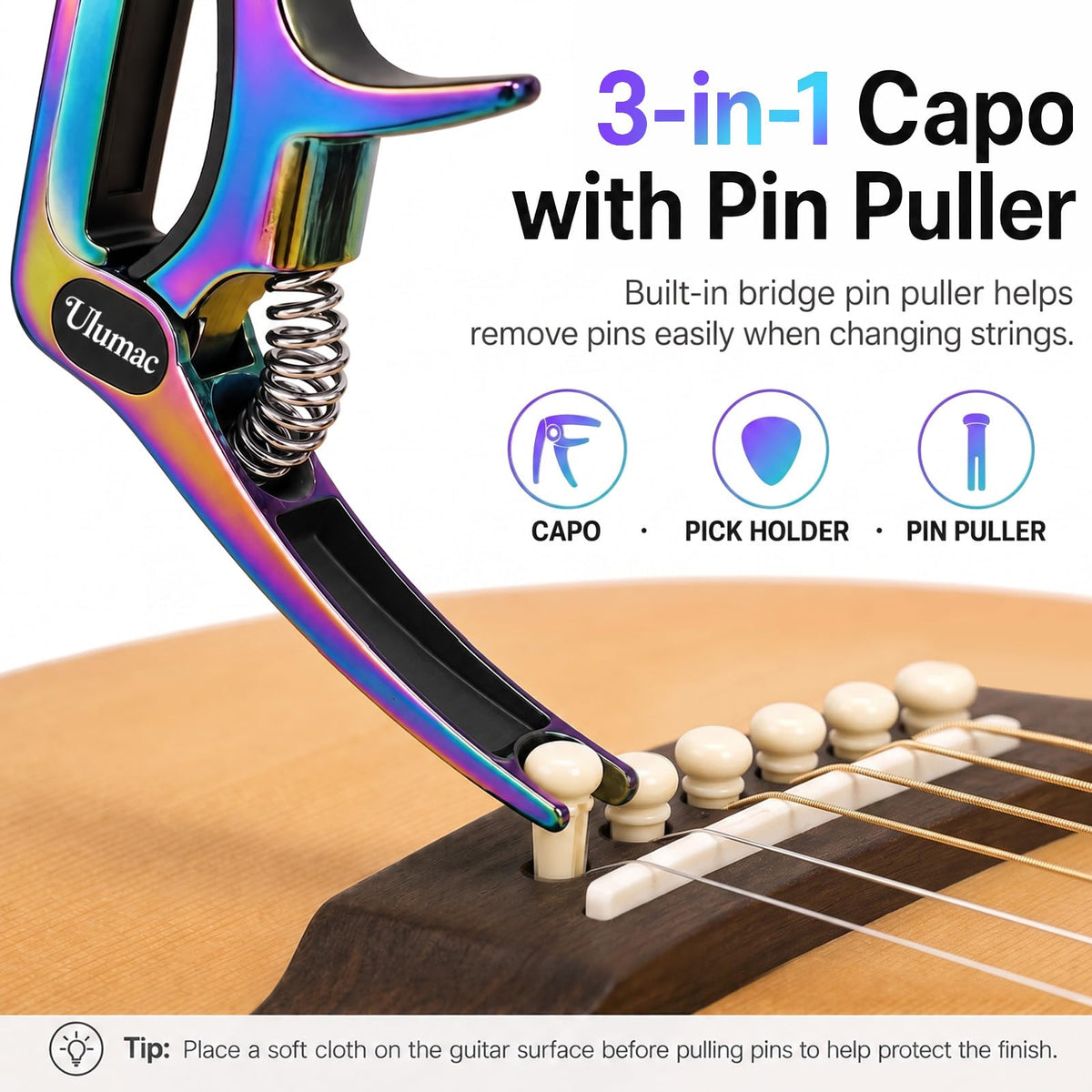 Rainbow Guitar Capo for Acoustic & Electric Guitar, Gift for Guitar Player