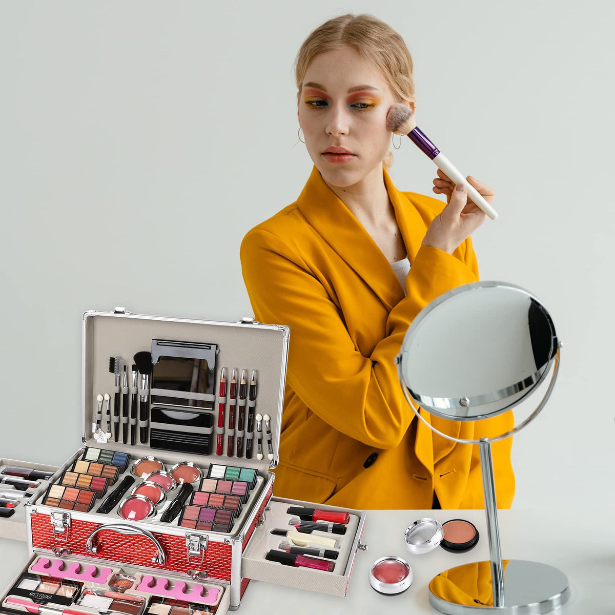 Hegafoo All in One Makeup Kit for Teens, 106 Pcs Professional Makeup Kit for Women Full Kit, Include Eyeshadow Palette, Lipstick Set, Concealer, Foundation, Lipgloss, Make-up Brush(Red)