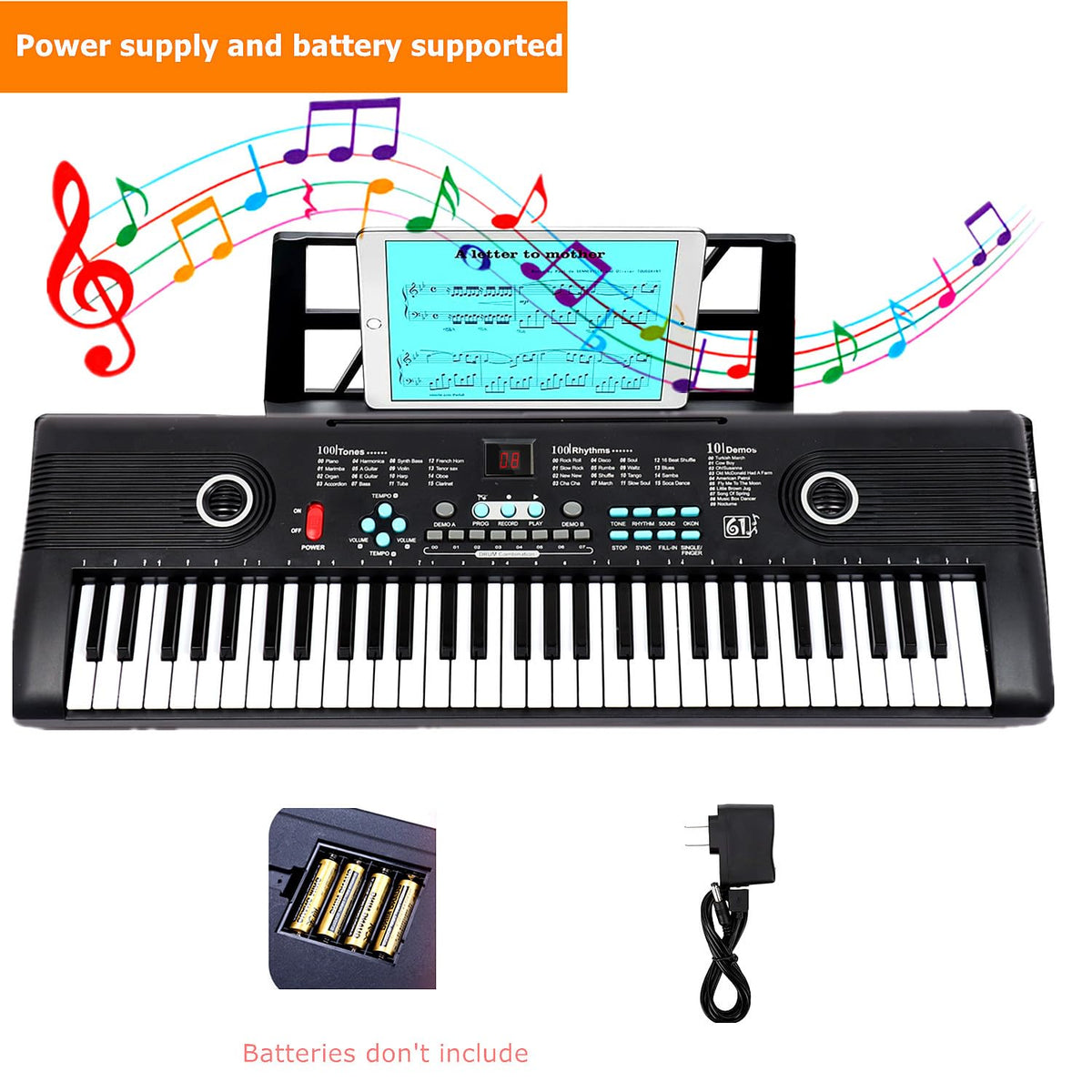 Keyboard Piano 61 Key Music Electric Piano For Kids Beginner W/Dual Speaker Microphone Portable Digital Piano Birthday Christmas Gifts