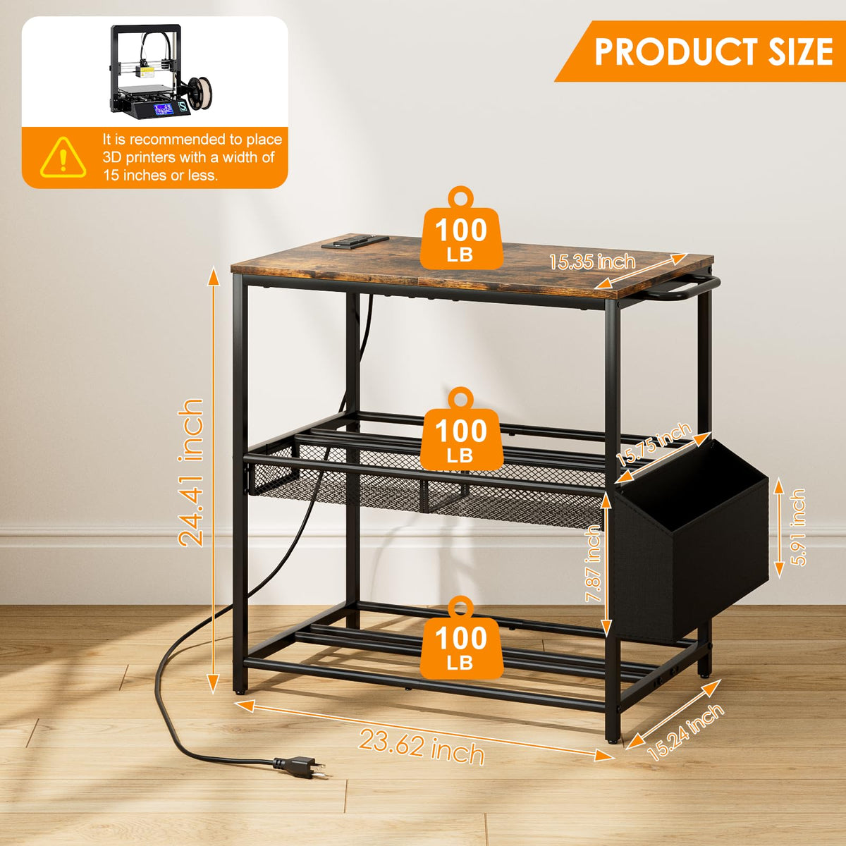 Riodalare 3D Printer Stand with Filament Storage and Outlet