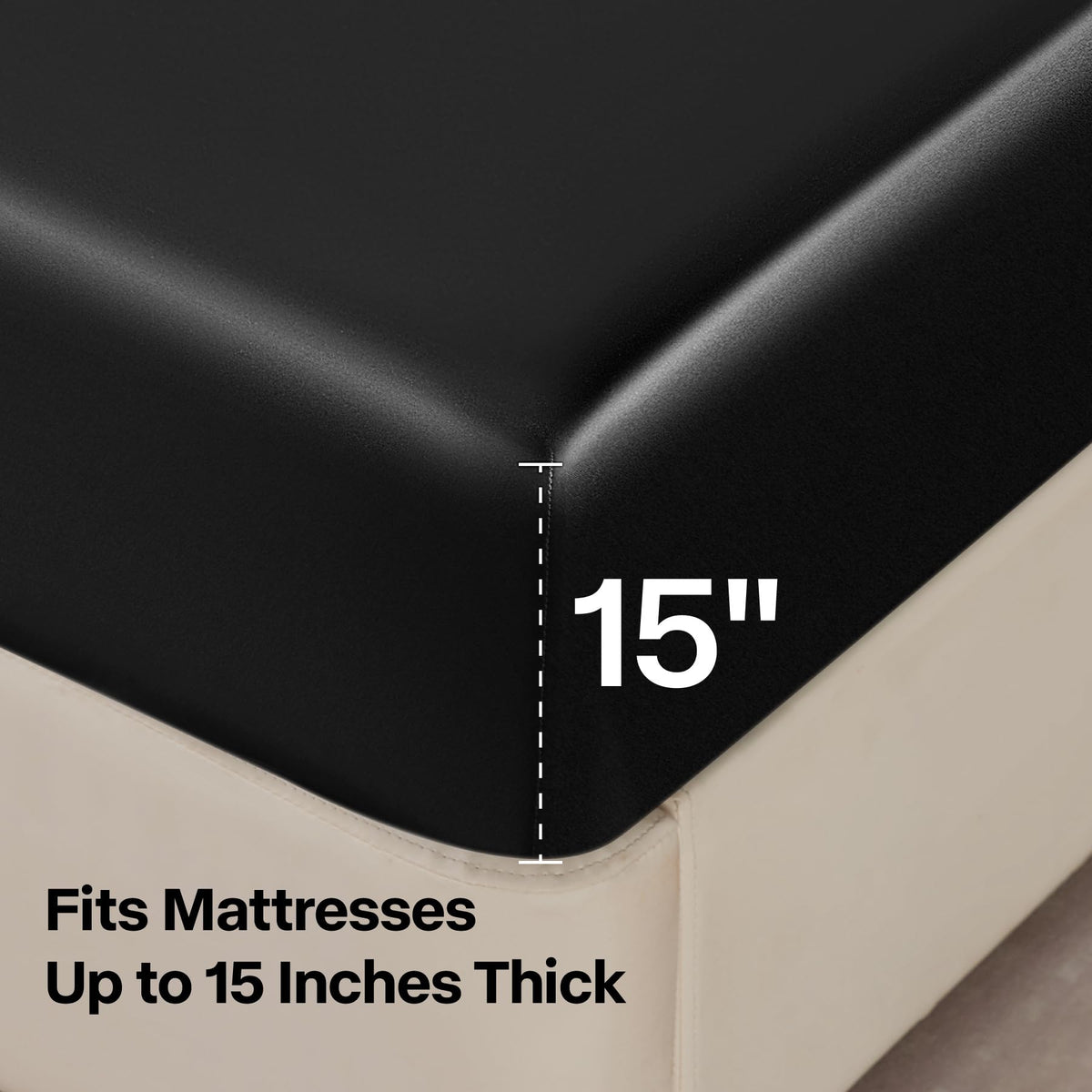 BEDELITE Satin Sheets Queen Size Bed Set, Black, 4 Pieces