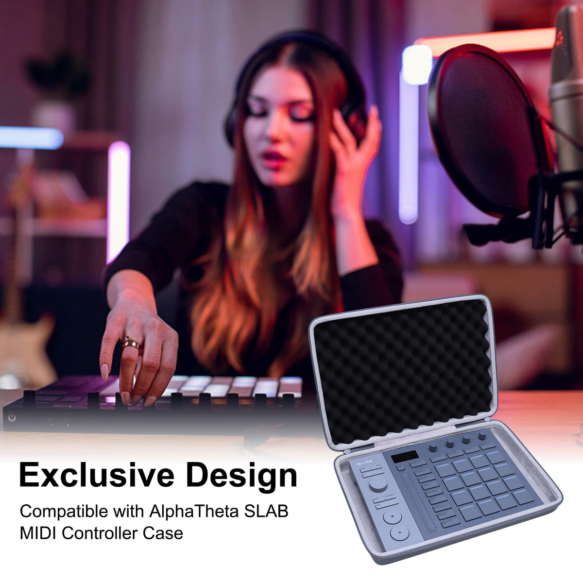 DJ Case Compatible with AlphaTheta SLAB MIDI Controller, Gray