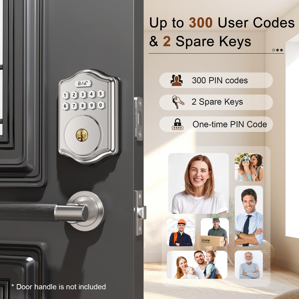 Keyless Entry Door Lock with Code, Voice Guidance Electronic Keypad Deadbolt Smart Locks for Front Door, Easy to Install, Anti-Peeping Password, Auto Lock, Satin Nickel