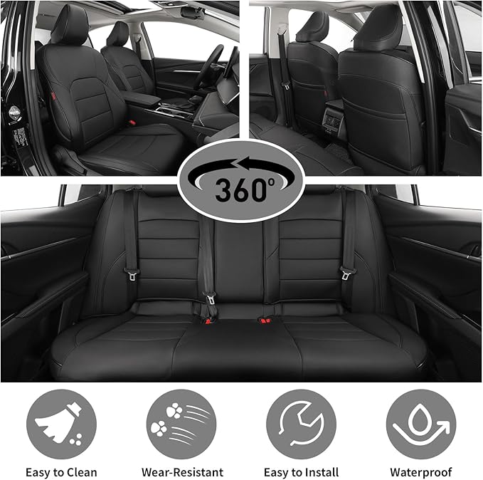 EKR Camry Car Seat Covers for Toyota Camry 2018 2019 2020 2021 2022 2023 2024 Hybrid XLE,Hybrid XSEWaterproof Leather Car Seat Cover Full Set for Trucks SUV-Faux Leather (Black)