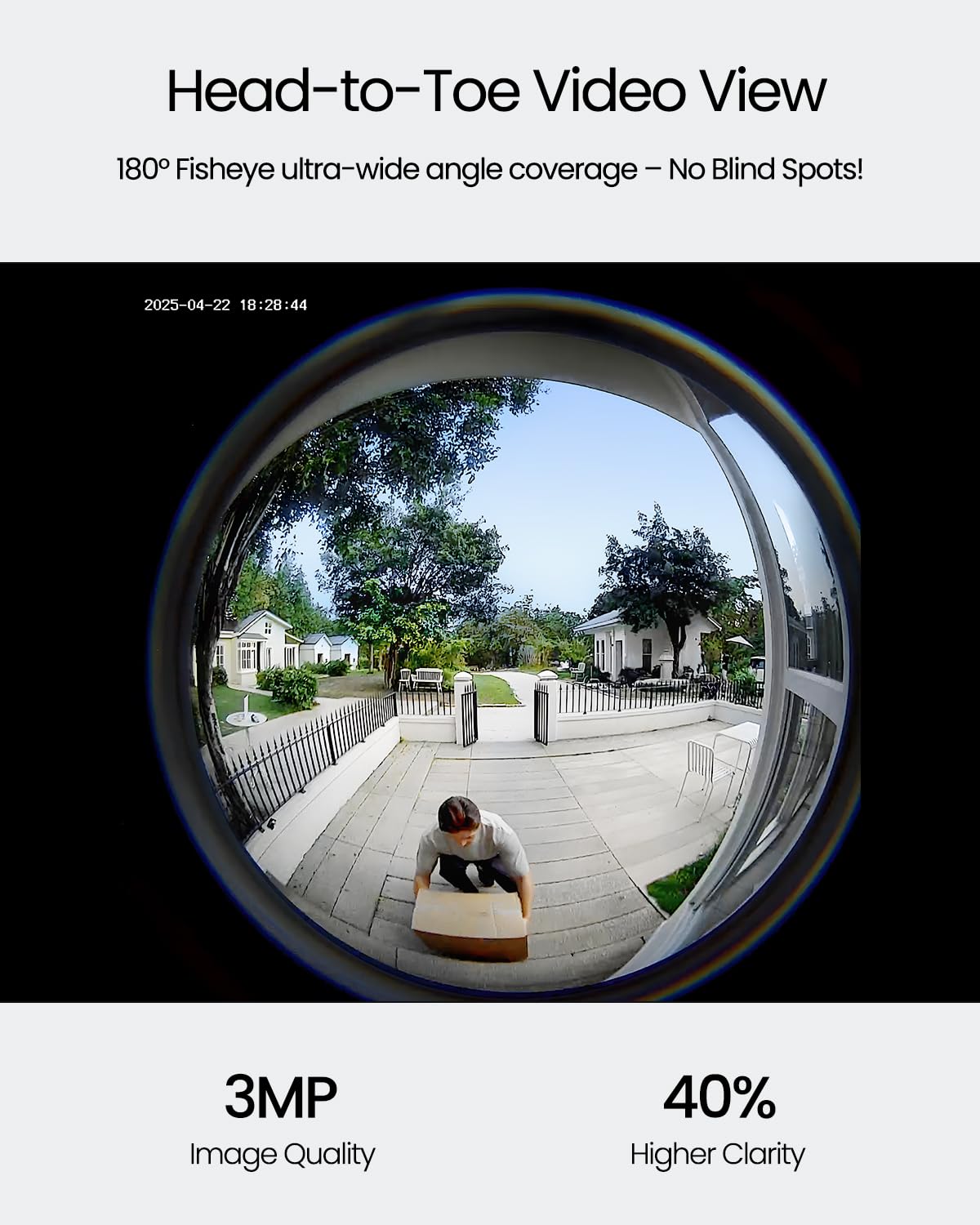 ieGeek Video Doorbell Camera Wireless, Head-to-Toe 180° Ultra View Battery Powered, No Subscription Fee, 2K 3MP HD, Smart Motion Detection, Real-time Alerts, Local/Cloud Storage, Only 2.4GHz WiFi