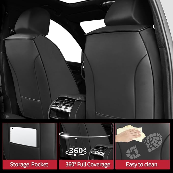 Fit Santa Fe Car Seat Covers for Hyundai Santa Fe 2007-2025 2026 - Upgraded Premium Waterproof & Breathable Leather, Airbag Compatible, All-Weather Seat Cushion Protector(2 Front/Black+Red)