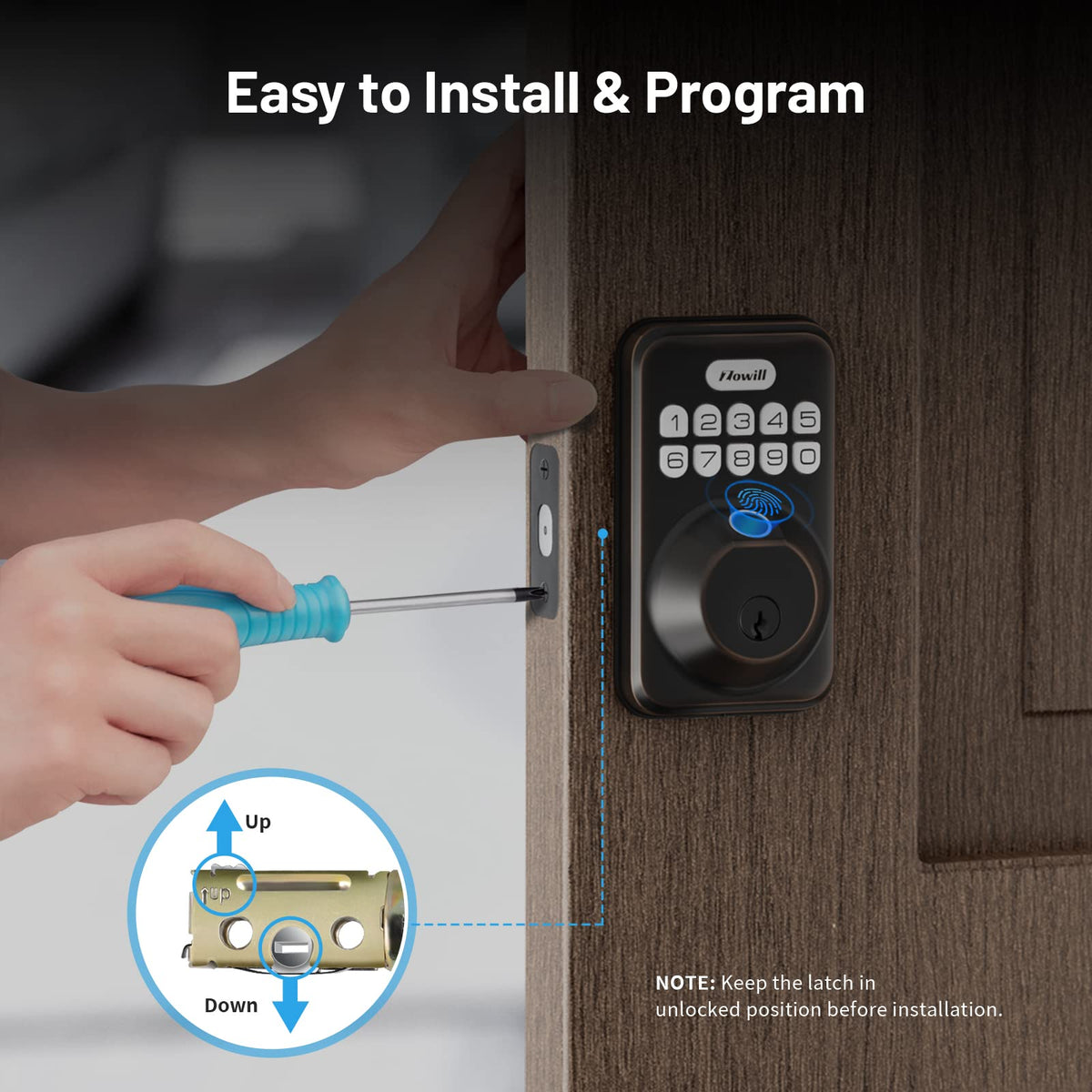 Fingerprint Door Lock, Zowill Keyless Entry Door Lock Keypad Deadbolt with 20 Biometric Fingerprints, 20 User Codes, Auto Lock, Anti-Peeping Password, IP54 Waterproof, Easy Installation Smart Lock