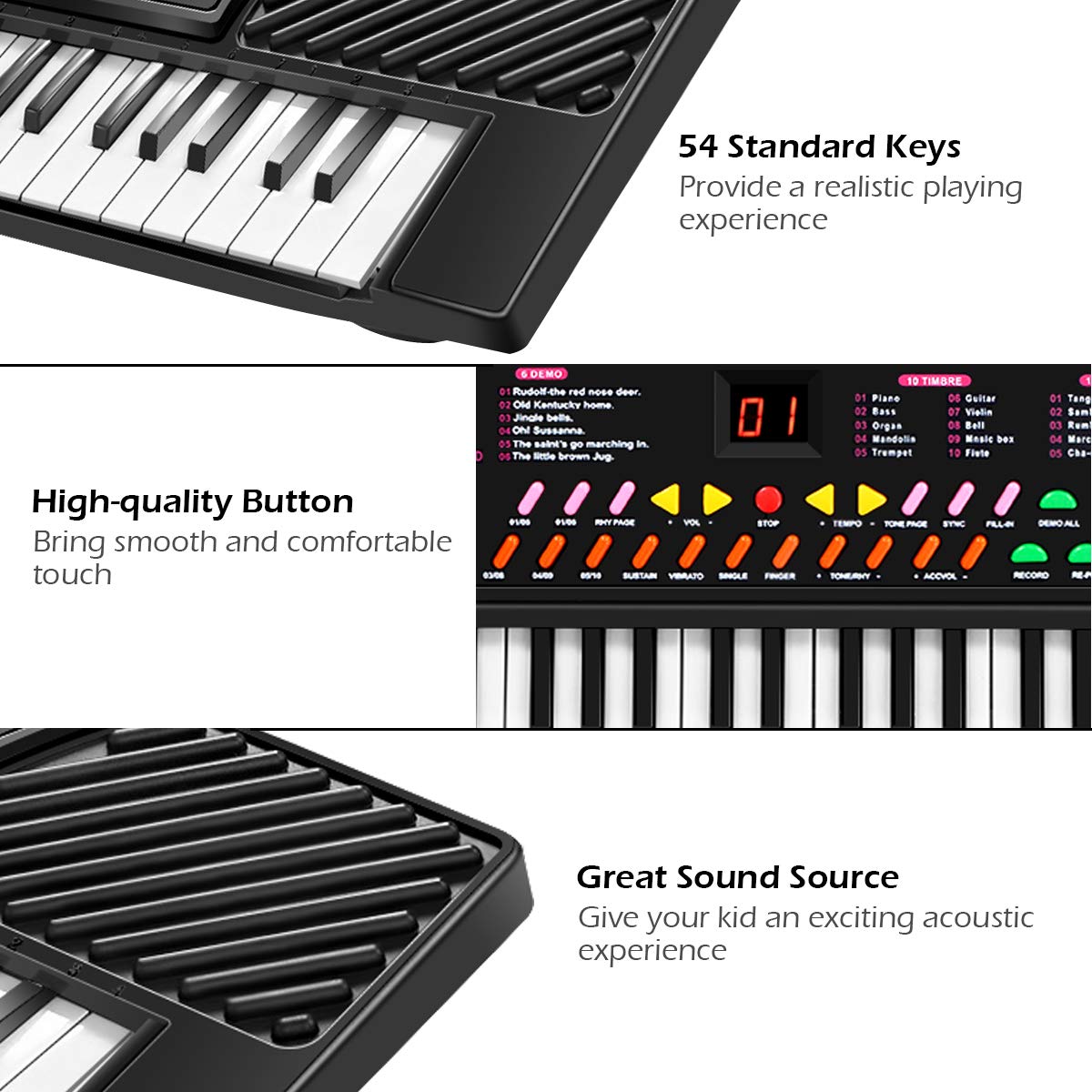 Tangkula 54-Key Kids Electronic Piano Keyboard, Black