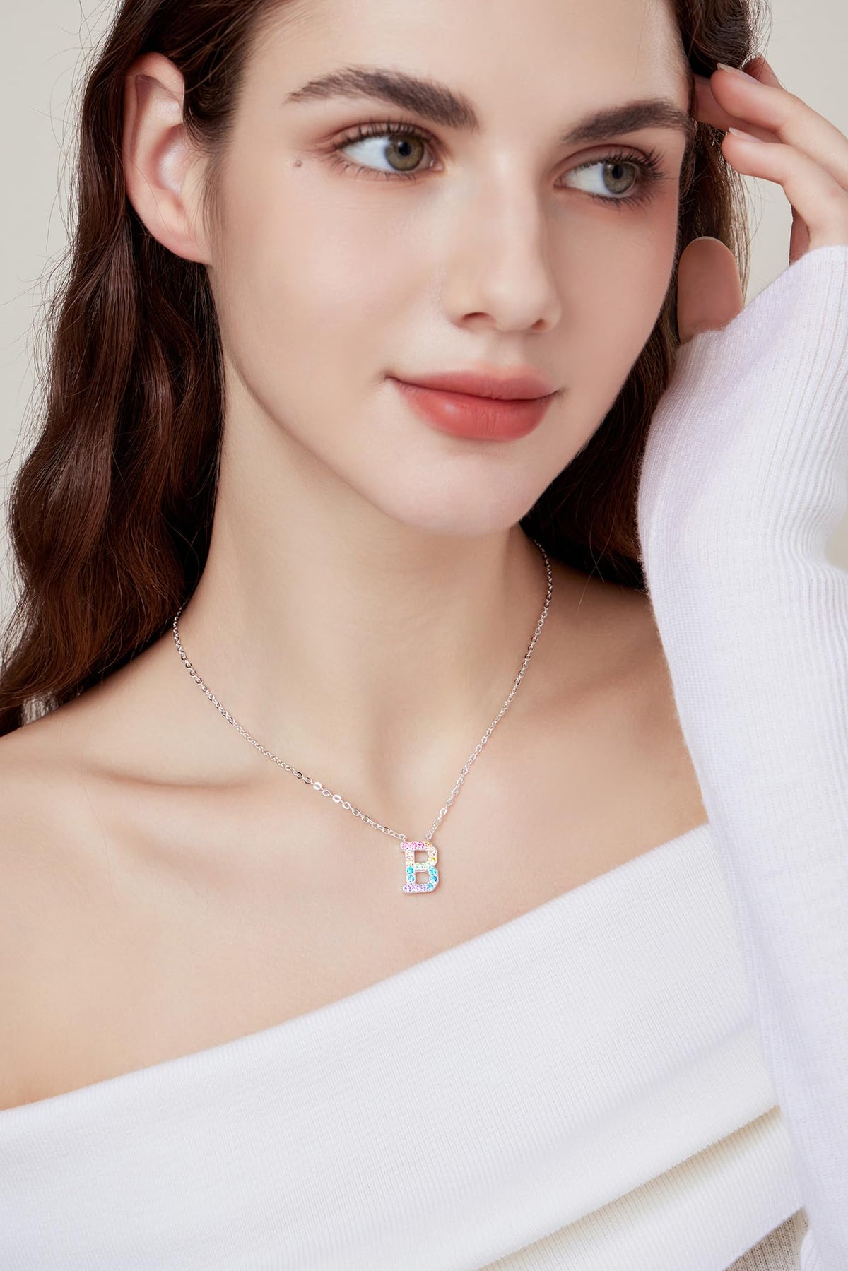 Dixbix Women Initial Letter Necklaces,Initial B Birthstone Necklace Jewelry Gifts for Women (B)