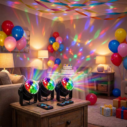 Mslitely LED Disco Ball Light, Remote Control Rotating Stage Party Light, Color Changing DJ Strobe Lamp, Home Dance Room Birthday Halloween Christmas New Year Karaoke Festival Decor, 3 Pack