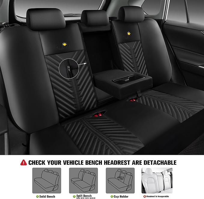 PU Leather Car Seat Covers Full Set – Waterproof seat Cover for Cars，3D Foam Support Automotive seat Covers ，Airbag Compatible, Universal Fit for Cars SUVs Trucks Sedans（Black）