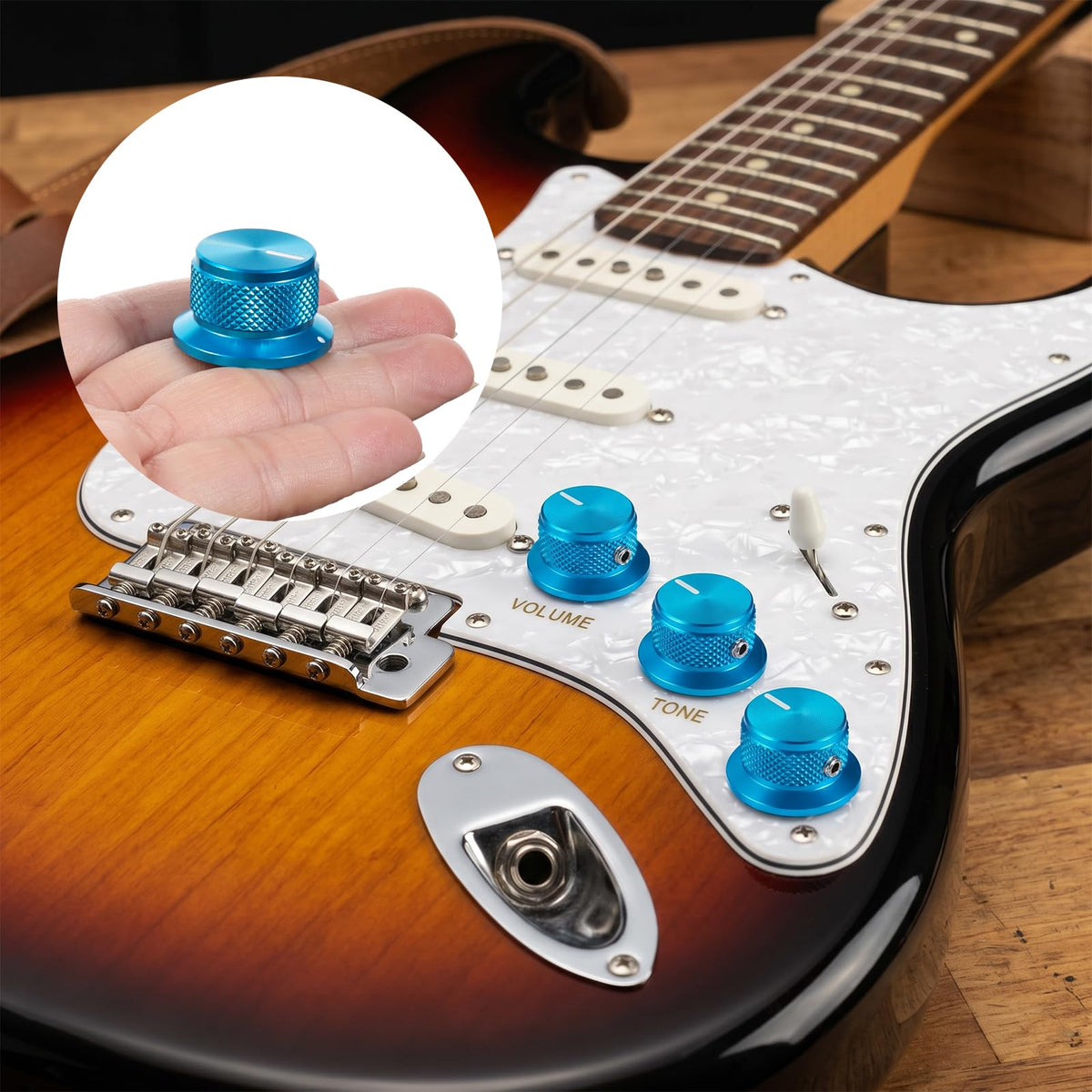 4Pcs Electric Guitar Knobs Blue Aluminium Volume Tone Speed Control Knob for Les PAU SG Stratocaster Telecaster Tele Guitar Parts (Blue)
