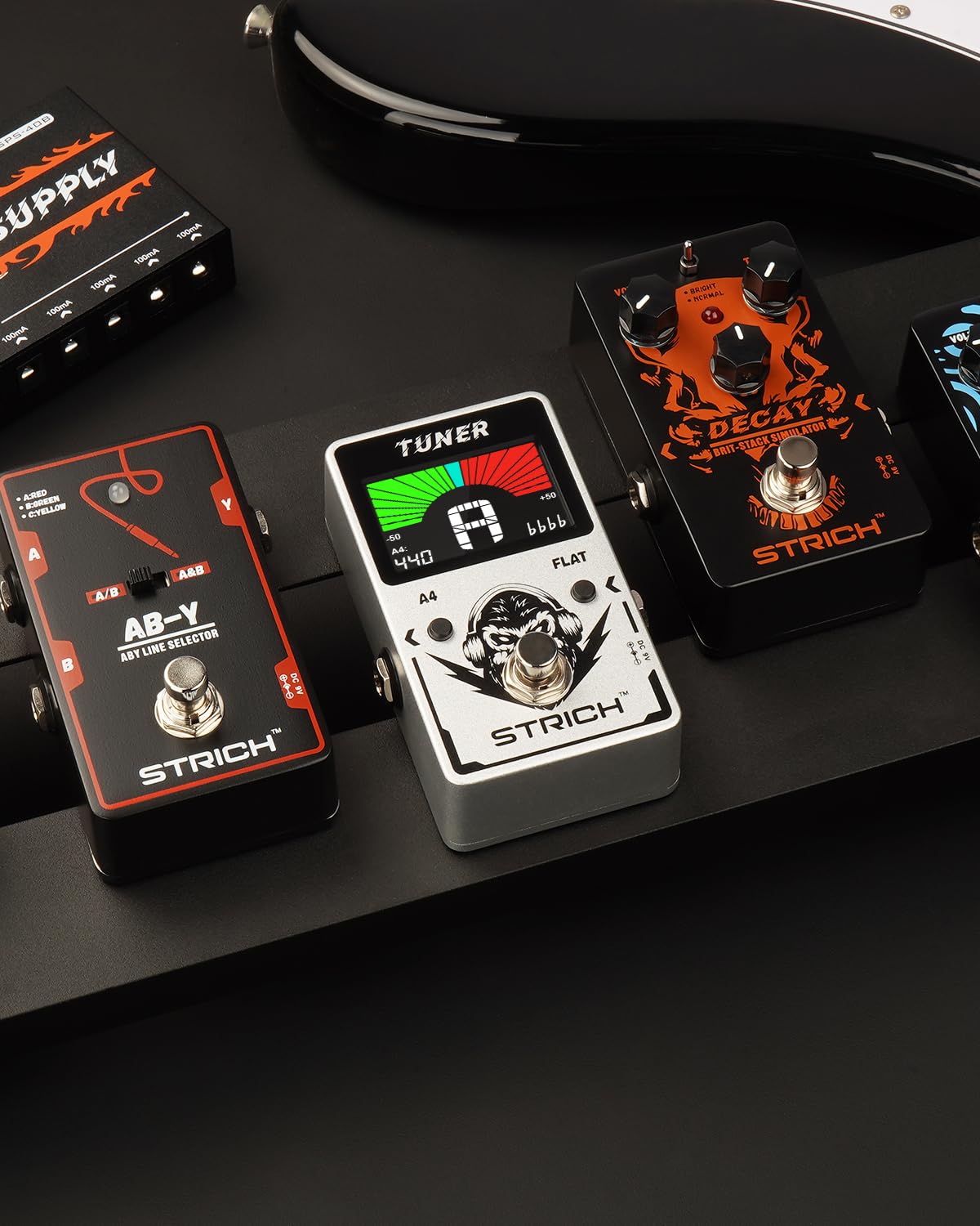 STRICH Tuner Pedal, Silver, Compact with Large Color Screen - Precision Chromatic Drop Tuning, 430-450Hz A4, True Bypass for Electric Guitar & Bass