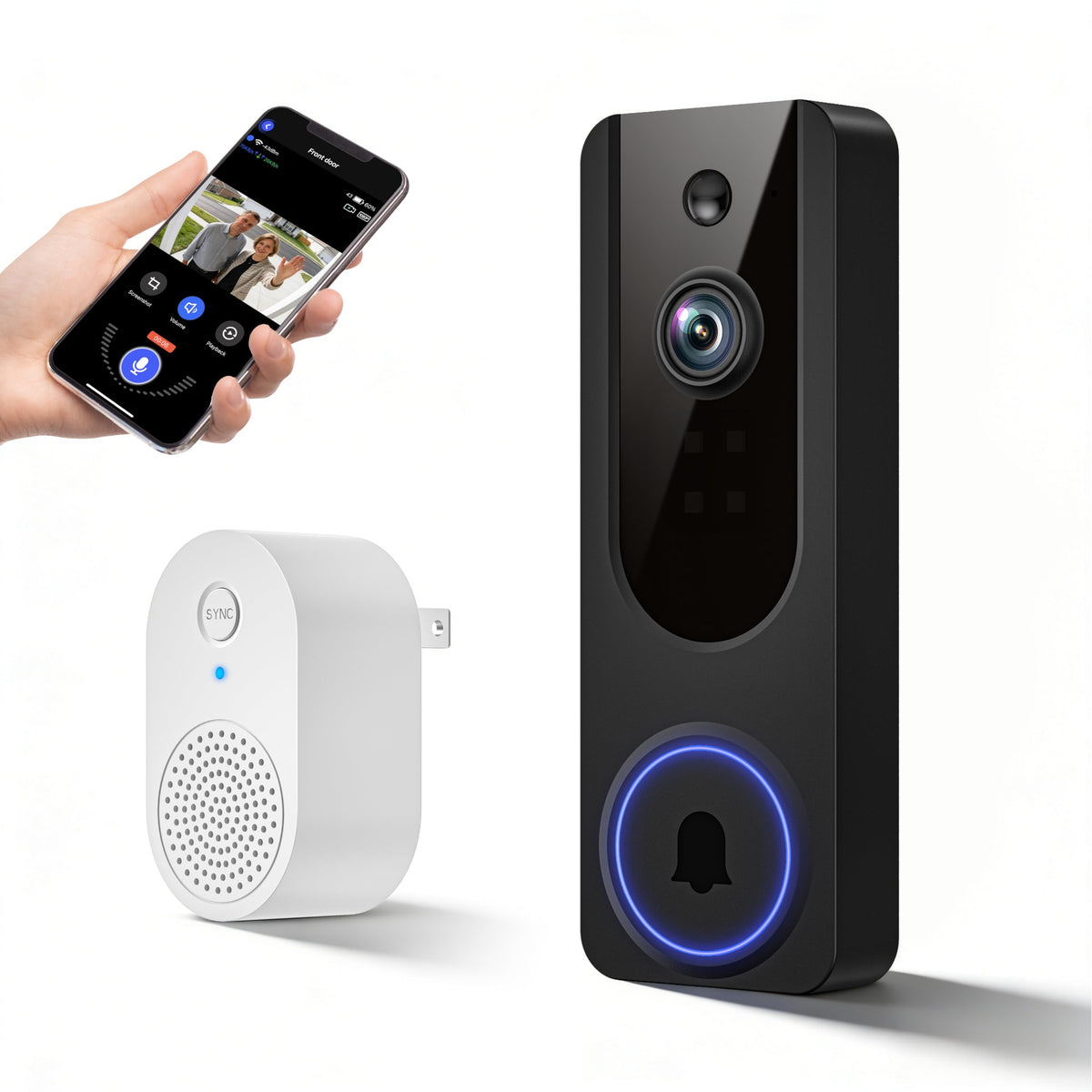 Cookedixo 1080P Video Doorbell Camera Wireless, Battery Powered, Night Vision, 2-Way Audio, Smart AI Human Detection, Cloud Storage, Home Security Doorbell