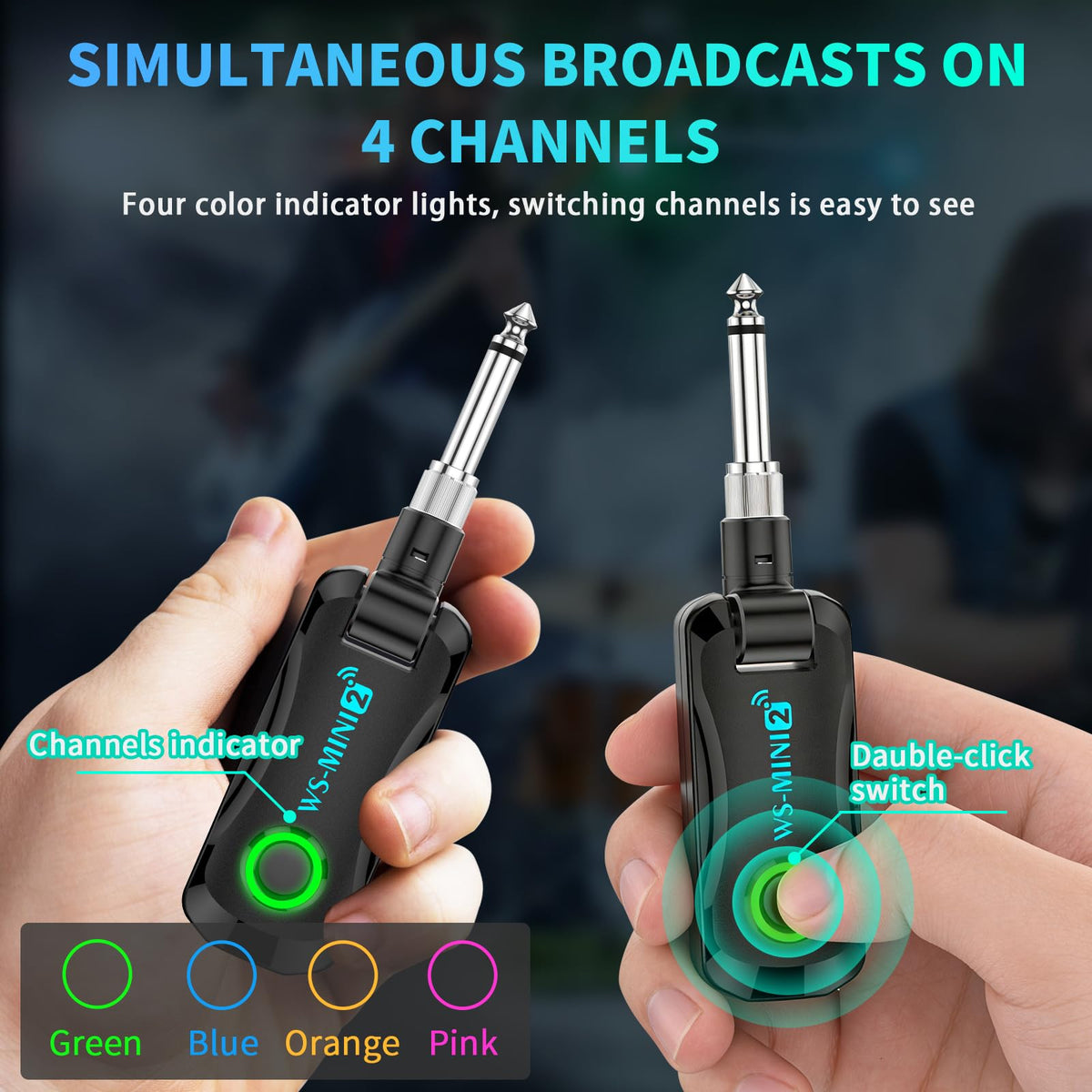 Guitar Wireless System 2.4GHz with Rotating Head & 2-in-1 Plug