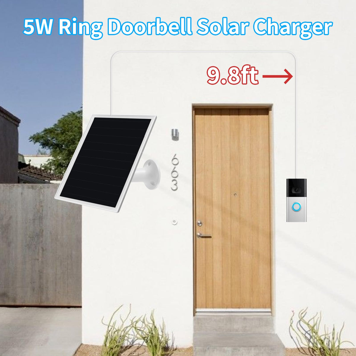 Solar Panel Charger for Ri ng doorbell Camera, Compatible with Ring Video Doorbell 3/3+/4, Battery Video Doorbell Plus, Not for Ring Video Doorbell 2, Waterproof, 5W Fast Charging (1Pack)