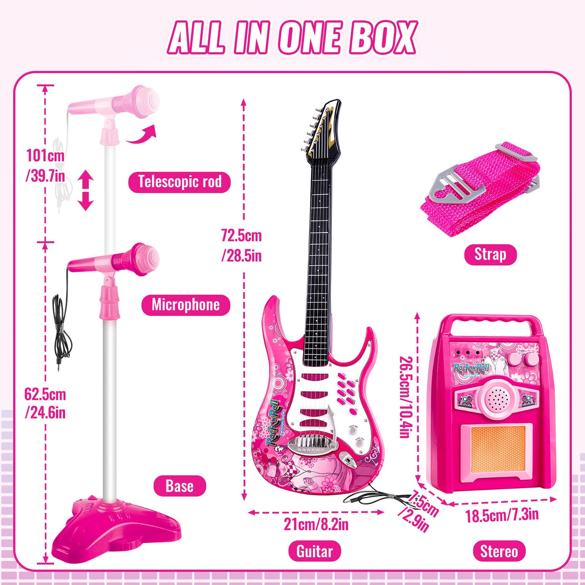 deAO Kids Electric Musical Guitar Toy Set with Mic & Amp,Lights & Sounds