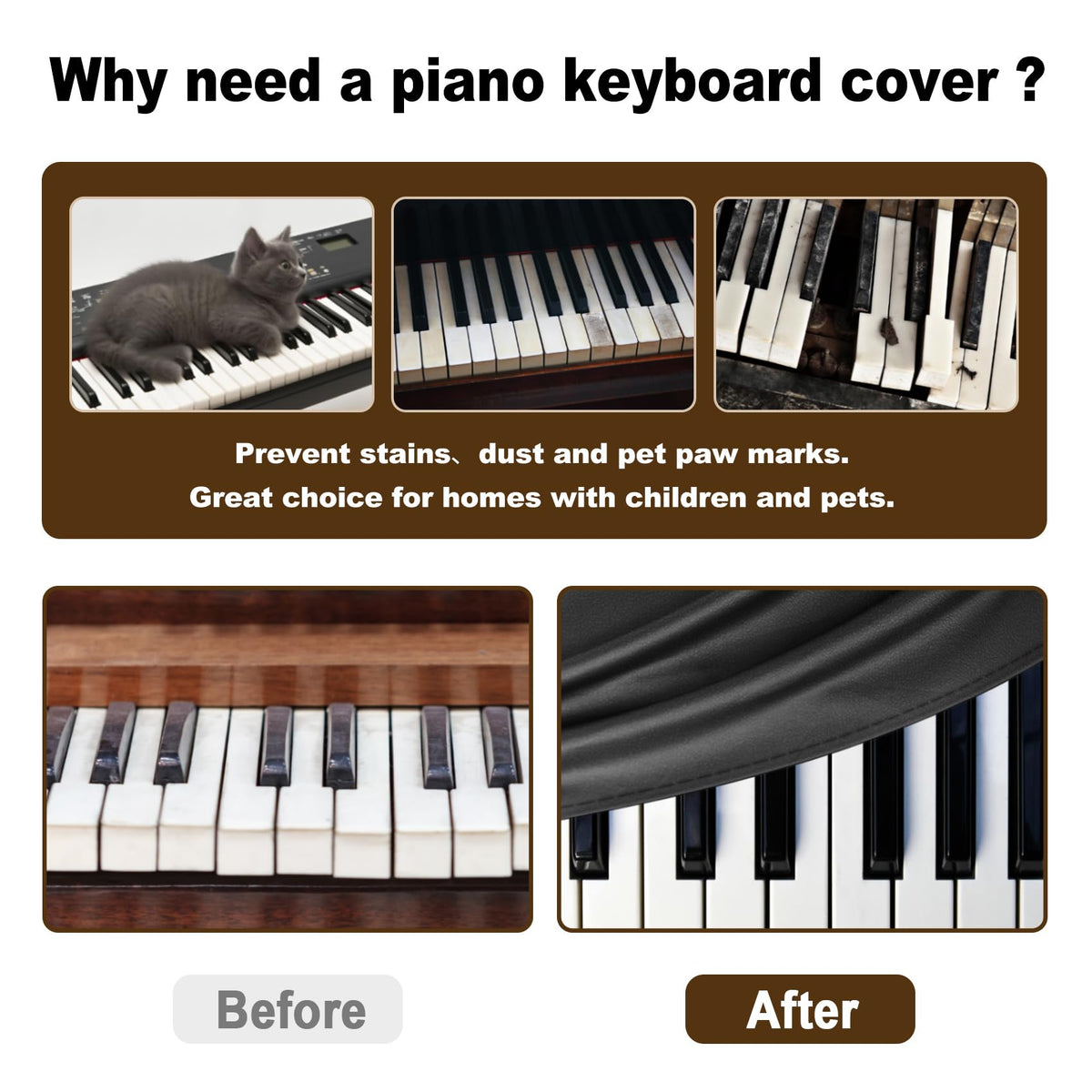 Explore Land 88 Keys Digital Piano Dust Cover, 53.5"Lx12.5"Wx8"H, Black