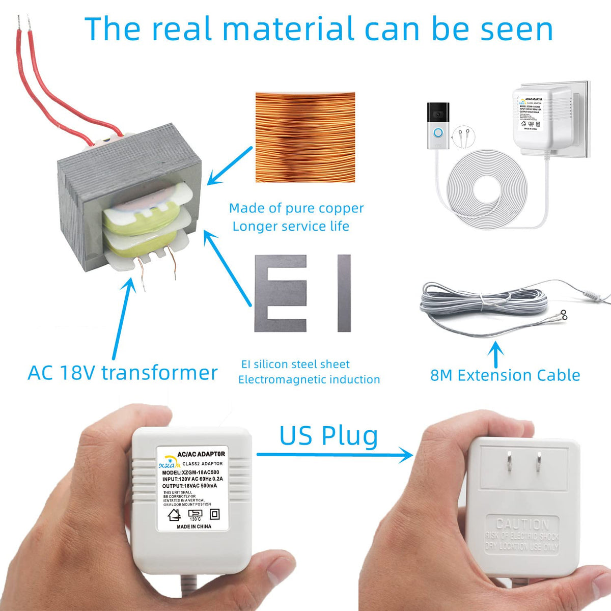 XZGm 18V 500mA Transformer for Ring Nest Eufy Wyze Arlo Video Doorbell