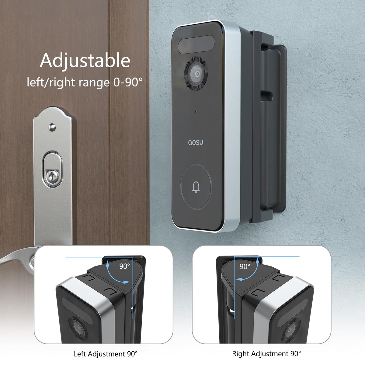 VOMENC Adjustable 0 to 90 Degree Left and Right Angle Mount Compatible with AOSU Video Doorbell Ultra (V8S1AX11)/Pro (V8P1AX11)/SE (V8E2CA11) Camera (Black)
