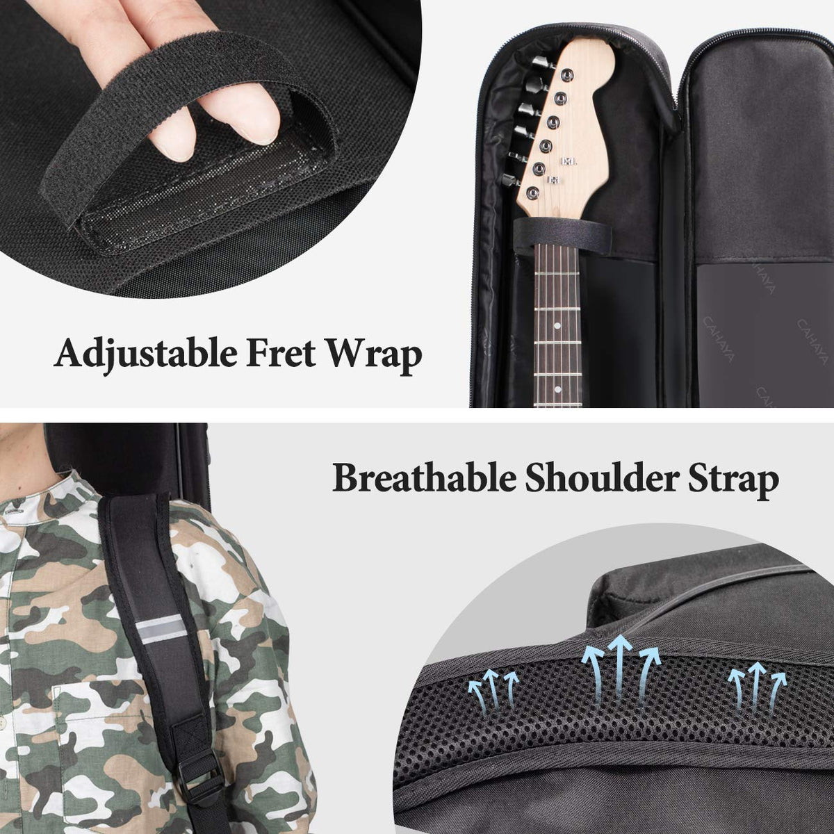 CAHAYA Electric Guitar Case Padded - Gig Bag Soft Backpack with Large Pocket 0.5in Thick Padding with Reflective Bands Adjustable Straps