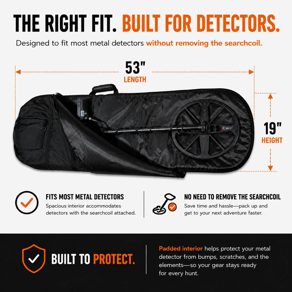 Padded 53" Heavy Duty XL 3 Zipper Bag for Metal Detector Carry and Travel