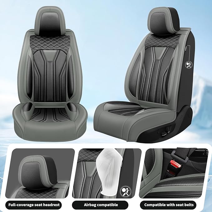 Fit Frontier Car Seat Covers Premium Leather for Nissan Frontier 2009-2025 2026. Waterproof， Breathable, Scratch-Resistant & All-Weather Seat Cushion Protector（Full Set,Gray&Black