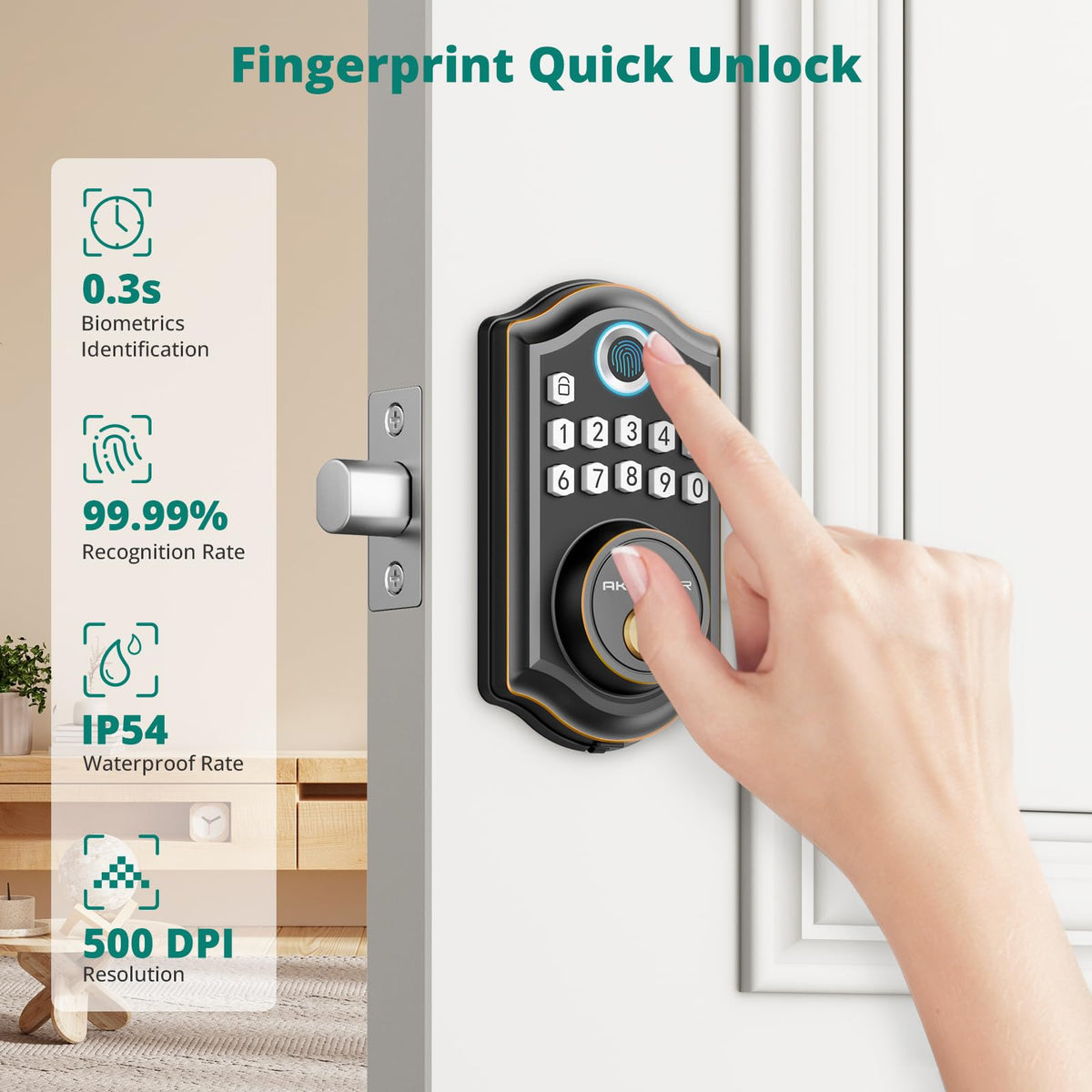 AkaGear DS10 Keyless Entry Door Lock with Fingerprint, Oil Rubbed Bronze