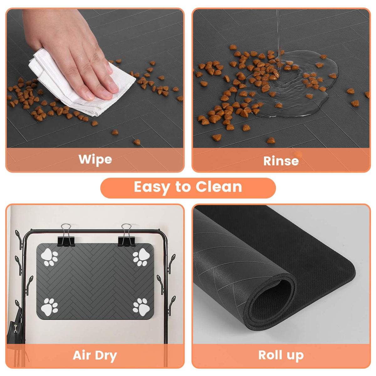 Pet Feeding Mat-Absorbent Pet Placemat for Food and Water Bowl, with Waterproof Rubber Backing, Quick Dry Water Dispenser Mat for Dog and Cat (20"x12", Coffee)
